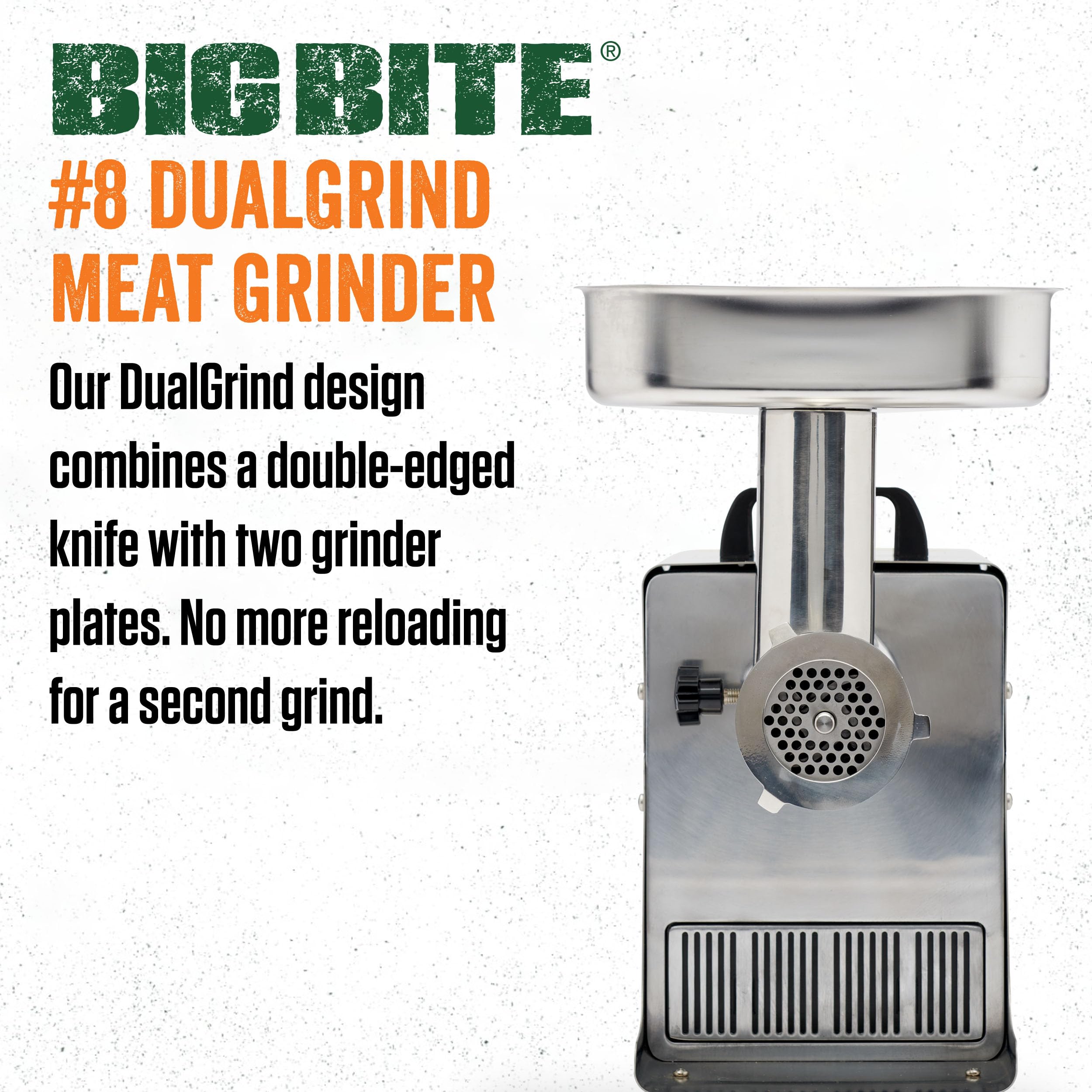 LEM Products BigBite #8 0.5HP Stainless Steel Electric Meat Grinder - Dual Grind Technology for Home Kitchen & Commercial Use - Perfect for Grinding Beef, Pork, Sausage & More