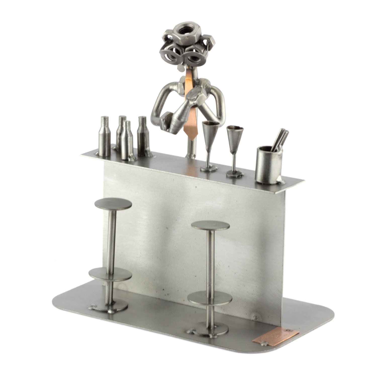 Handmade German Metal Cocktail-Maker Sculpture - Nuts and Bolts Figurine | Unique Home Bar Decor & Gift for Cocktail Enthusiasts