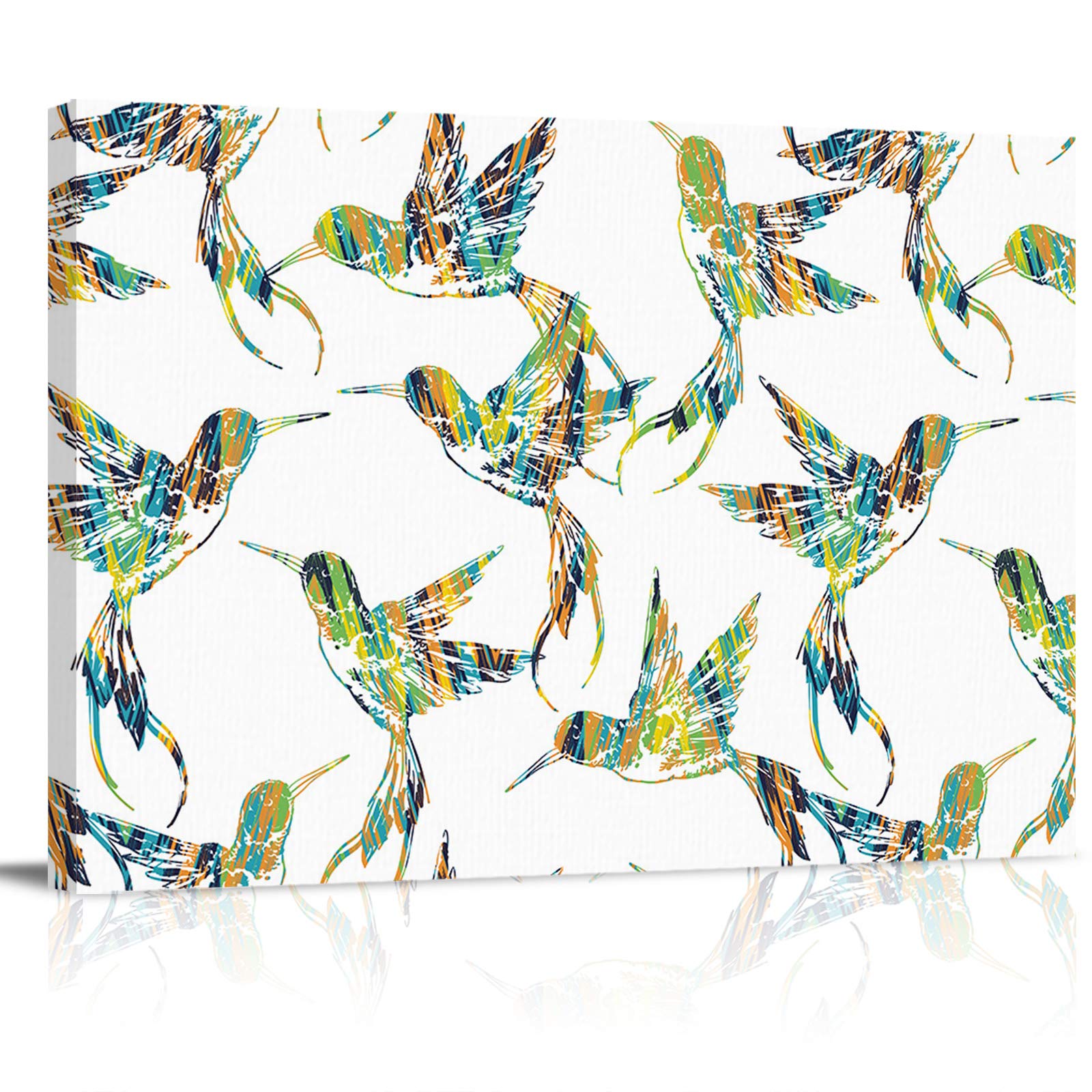 MuswannaA Abstract Hummingbird Canvas Wall Art Print - 24x16 Inch Stretched & Framed Ready to Hang - Colorful Home Decor for Living Room, Bedroom, Office