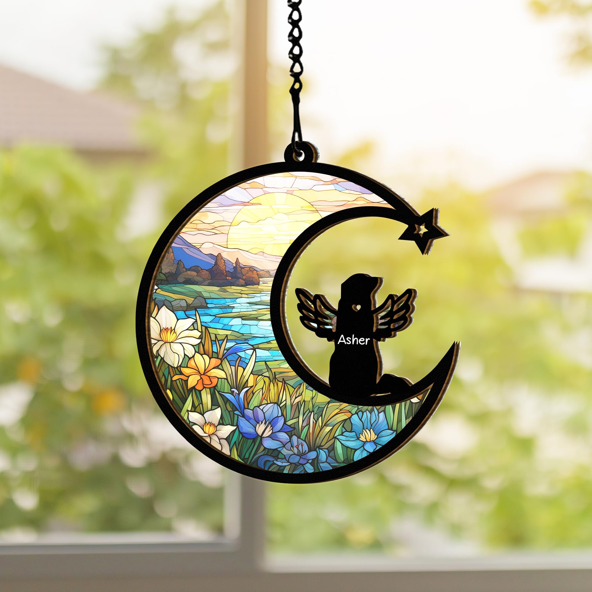 Personalized Dog Memorial Suncatcher - Custom Pet Breed & Name Engraved - Sympathy Gift for Dog Loss - Rainbow Bridge Remembrance - Perfect for Windows, Gravesites & Healing Spaces