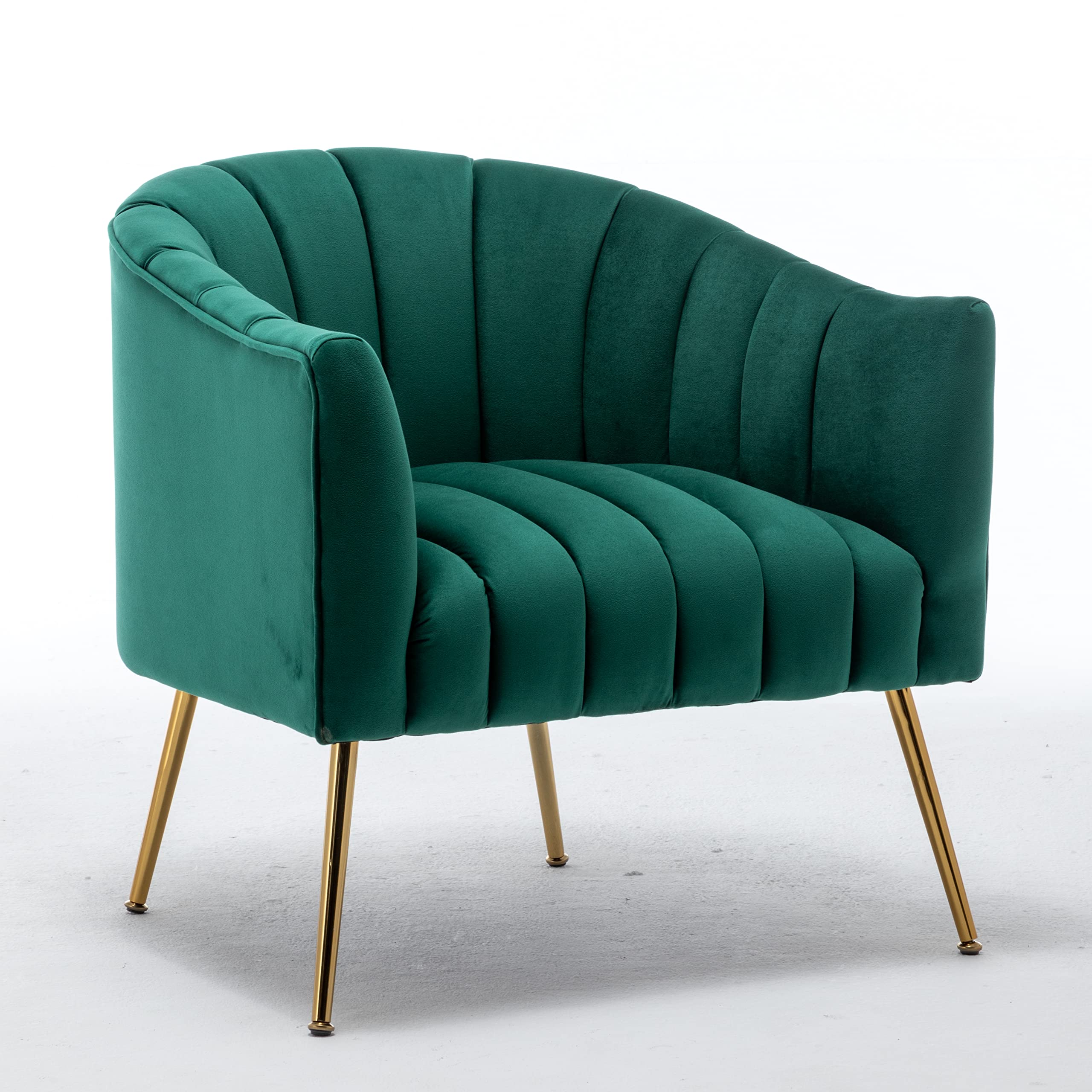 SEYNAR Modern Velvet Barrel Accent Chair - Channel Tufted Back Club Chair with Floor Protectors, Armchair for Living Room, Bedroom & Home Office - Elegant Green Velvet Upholstery | Perfect for Reading Nooks, Guest Seating & Cozy Corners