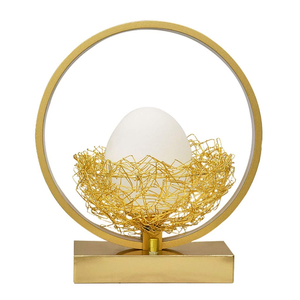Luckxuan Modern LED Table Lamp - Gold Round Aluminum Frame with Egg-Shaped Glass Shade, Bedside Lamp for Bedroom, Dimmable Rotary Switch, Perfect for Nightstand, Reading Nook & Home Office Lighting