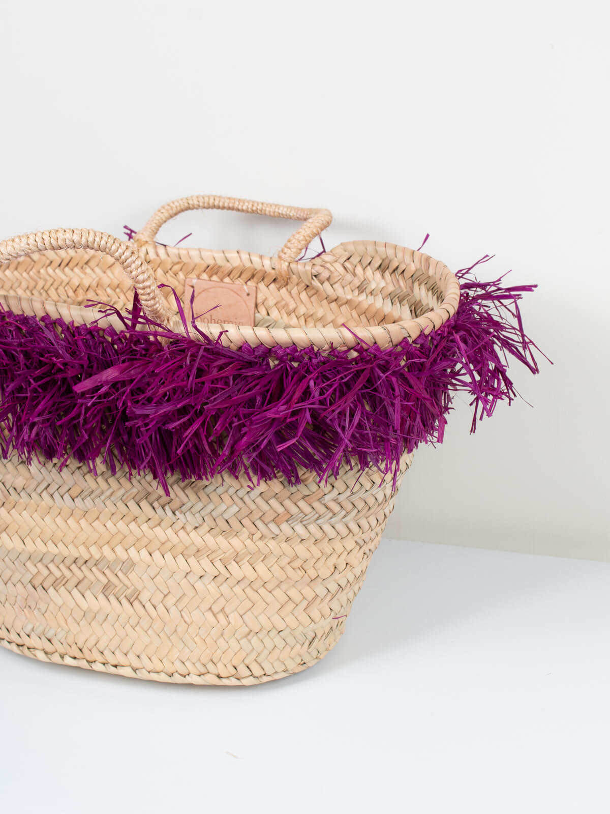 Violet Raffia Tassel Basket - Handwoven Storage Basket for Home Decor, Nursery, Beach & Picnic Essentials | Boho Chic Organizer for Blankets, Toys & More