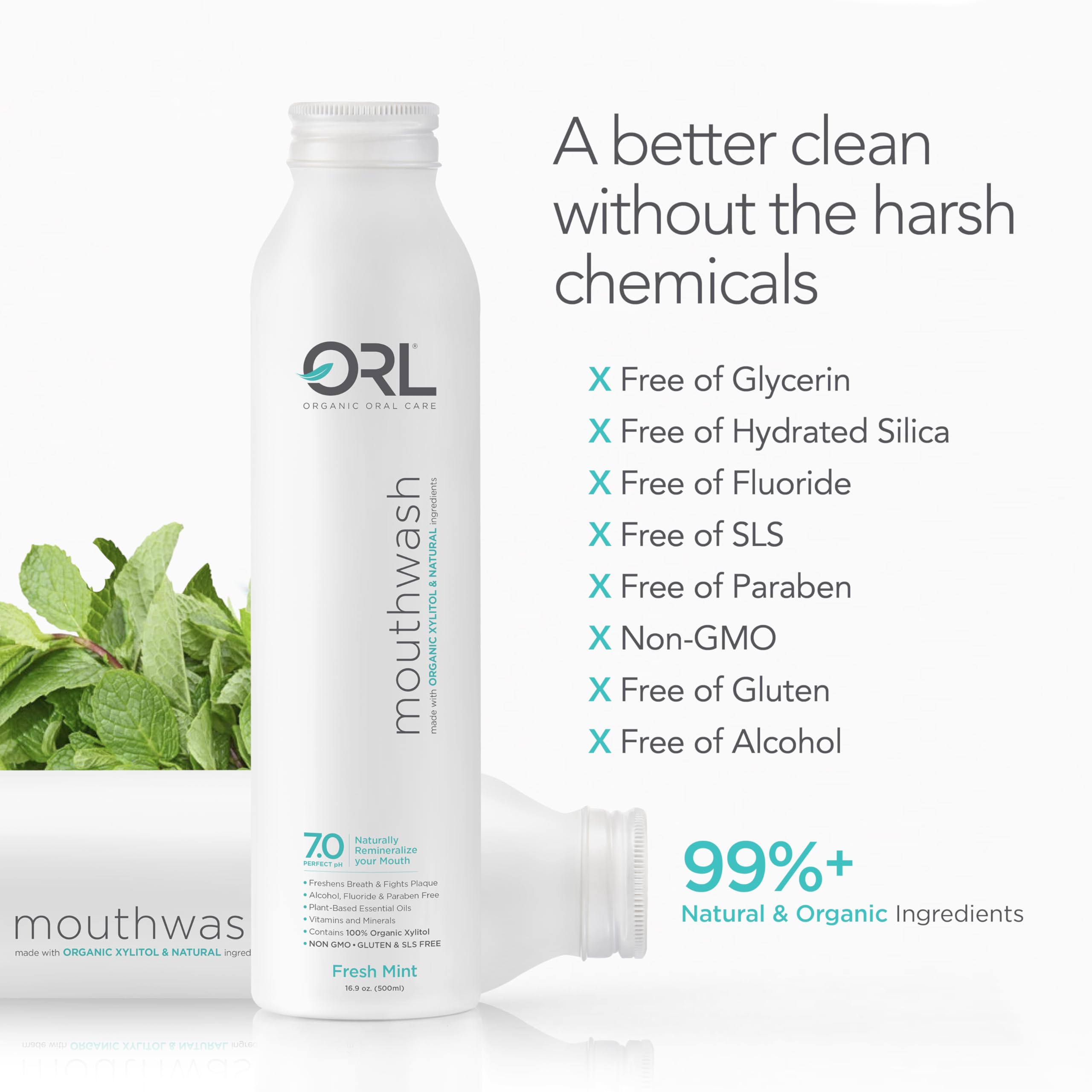 ORL Natural & Organic Mouthwash - Freshens Breath, Whitens Teeth & Strengthens Enamel | Alcohol-Free Oral Care for Daily Use & Travel | Ideal for Morning Routine & Post-Meal Freshness