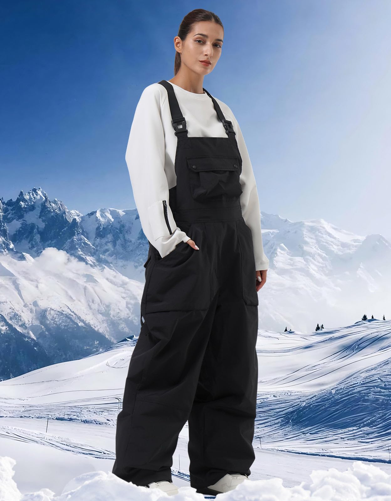 IMPHUT Women's Waterproof Windproof Insulated Snow Bibs - Super Baggy Loose Fit Ski Pants for Snowboarding & Winter Sports - Warm Thermal Snowboard Overalls for Skiing, Snow Tubing & Outdoor Activities