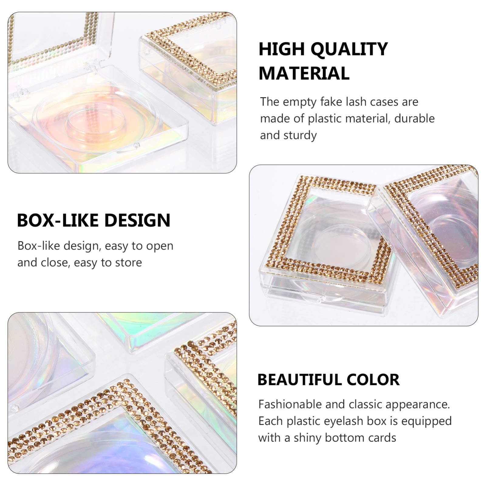 Minkissy 6pcs Rhinestone Square Eyelash Storage Case - Empty False Eyelash Boxes for Women & Girls (Golden) - Perfect for Salon, Travel & Makeup Organizer