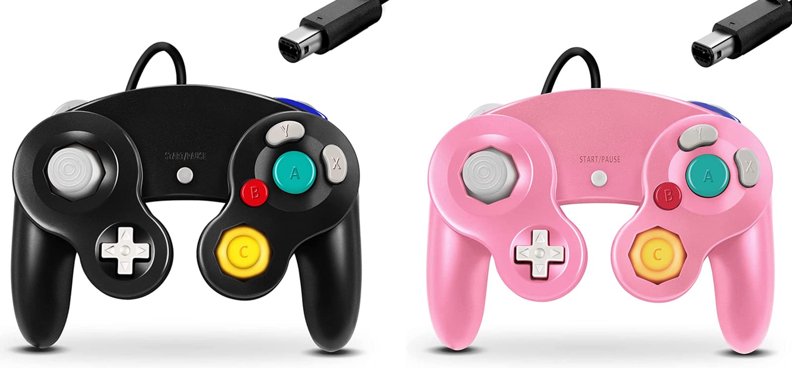 FIOTOK Gamecube Controller 2-Pack for Wii - Enhanced Black & Pink | Classic Gaming Accessory