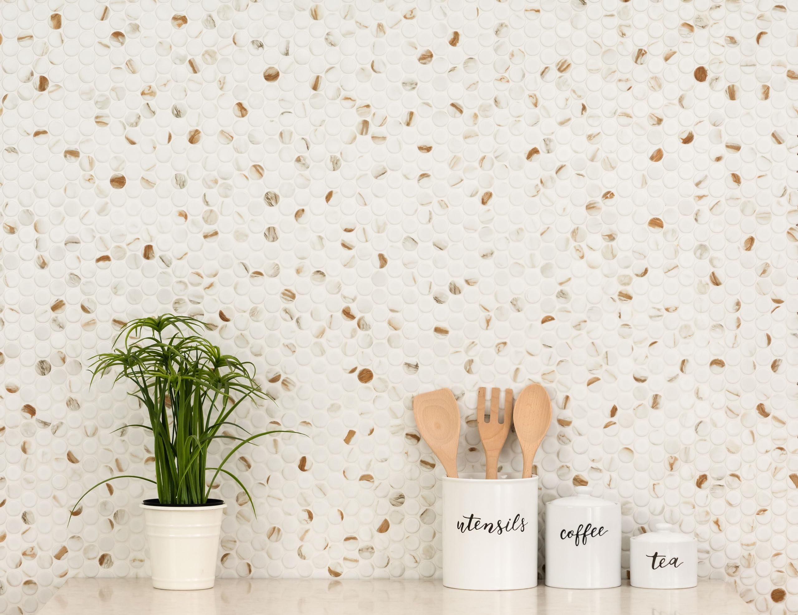 MSI Calacatta Gold 11x12 Inch Round Matte Porcelain Tile - Kitchen Backsplash, Bathroom Floor & Wall Tile, Shower Wall Mosaic - Premium Mesh-Mounted Ceramic Tiles for Modern Home Renovation