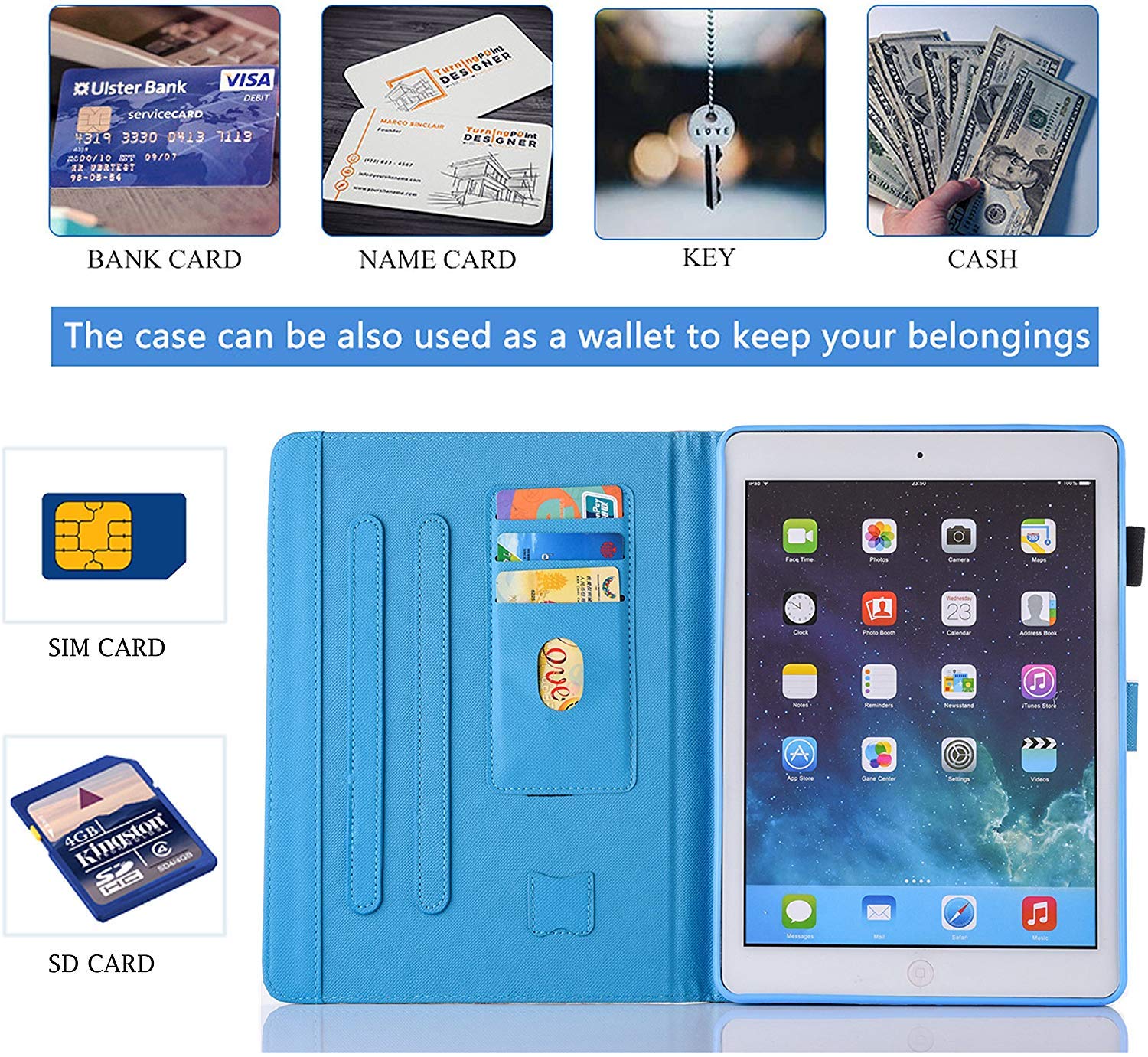Premium PU Leather Smart Folio Stand Case for iPad 9.7 Inch (iPad 6th/5th Gen 2018/2017, iPad Pro 9.7 & iPad Air 2/1) with Auto Sleep/Wake - Space Cat Design - Perfect for Work, School & Travel
