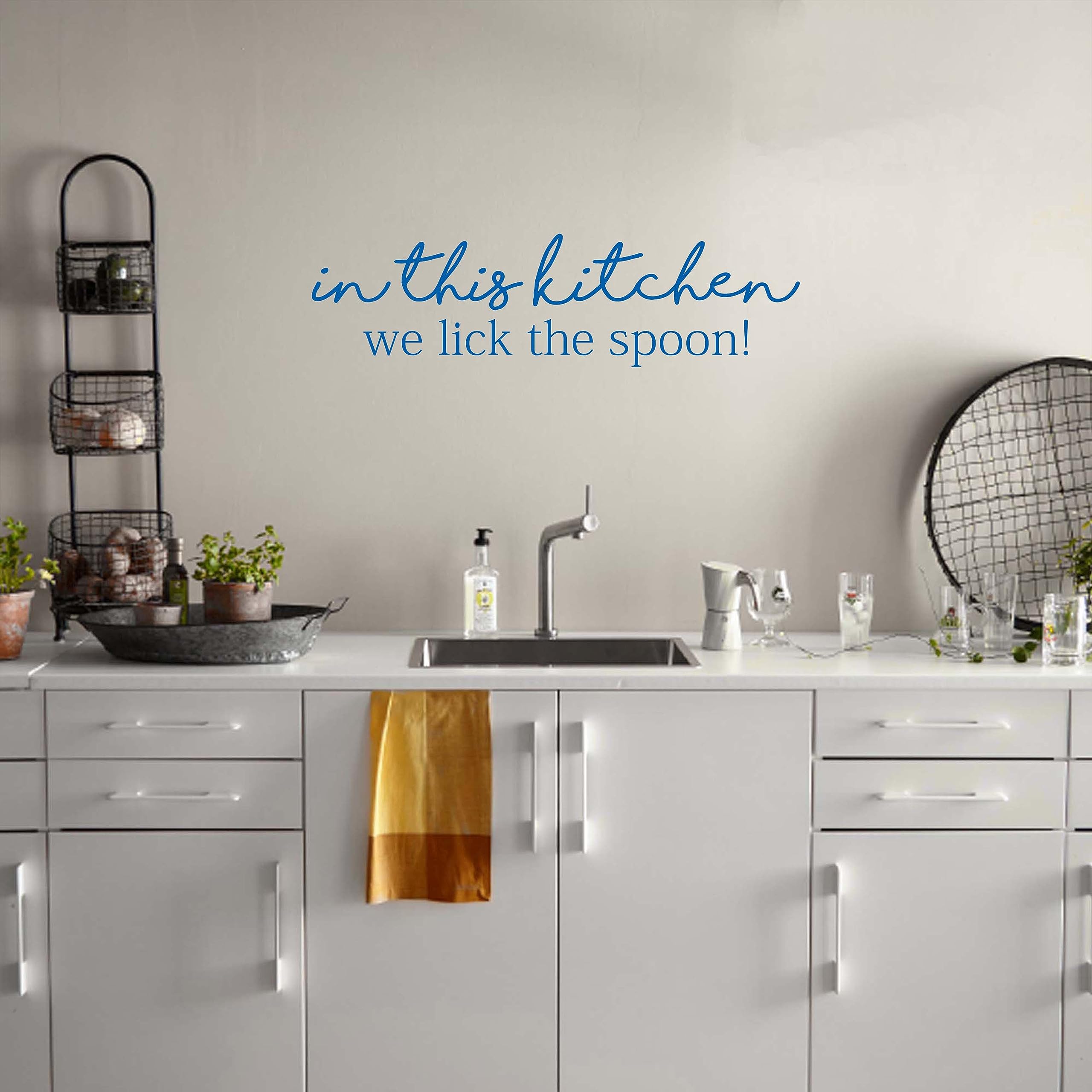 Kitchen Wall Decal Sticker - 'In This Kitchen We Lick The Spoon' Quote Vinyl Art | Removable Waterproof Decoration for Cabinets, Doors & Windows | Fun Kitchen Decor for Baking Enthusiasts & Home Chefs