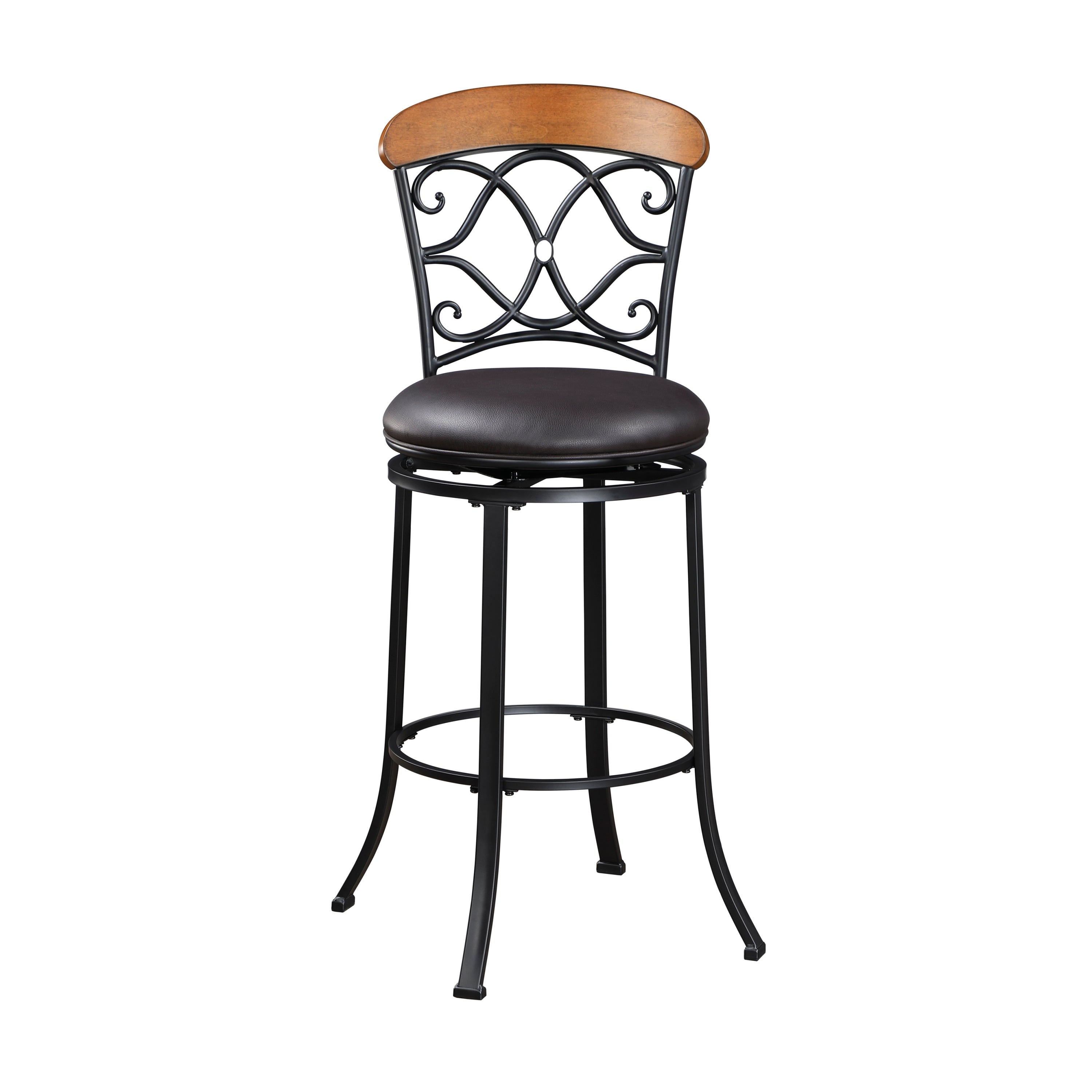 1pc Black Faux Leather Pub Height Swivel Bar Stool with Metal Frame - Adjustable Height Dining Chair for Kitchen Island, Home Bar & Game Room