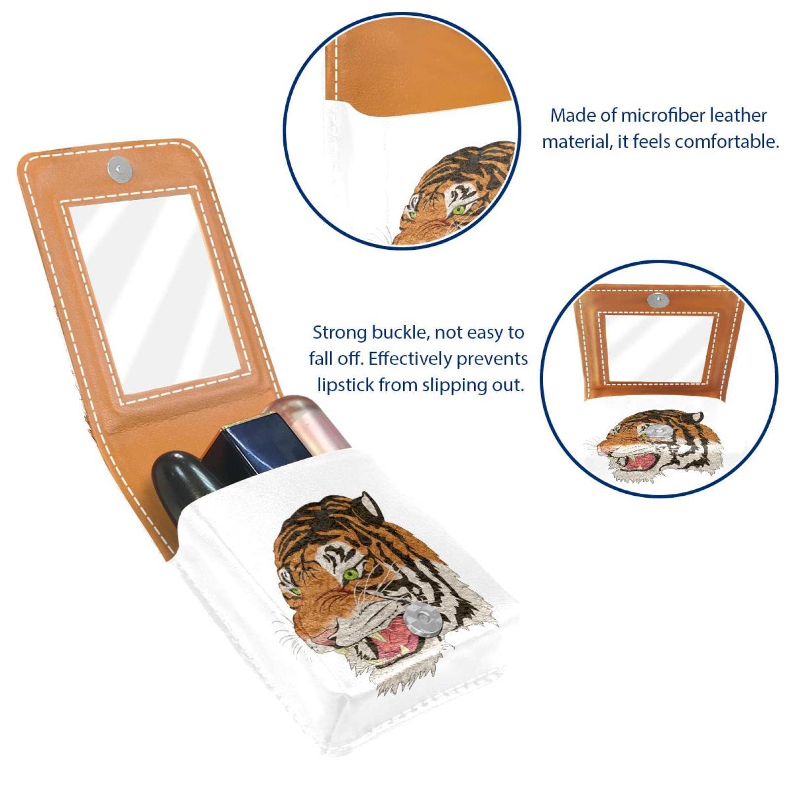 Personalized Lipstick Case - Portable Makeup Bag & Cosmetic Pouch Organizer with Tiger Art Painting Design - Perfect for Travel, Daily Use & Gift Giving