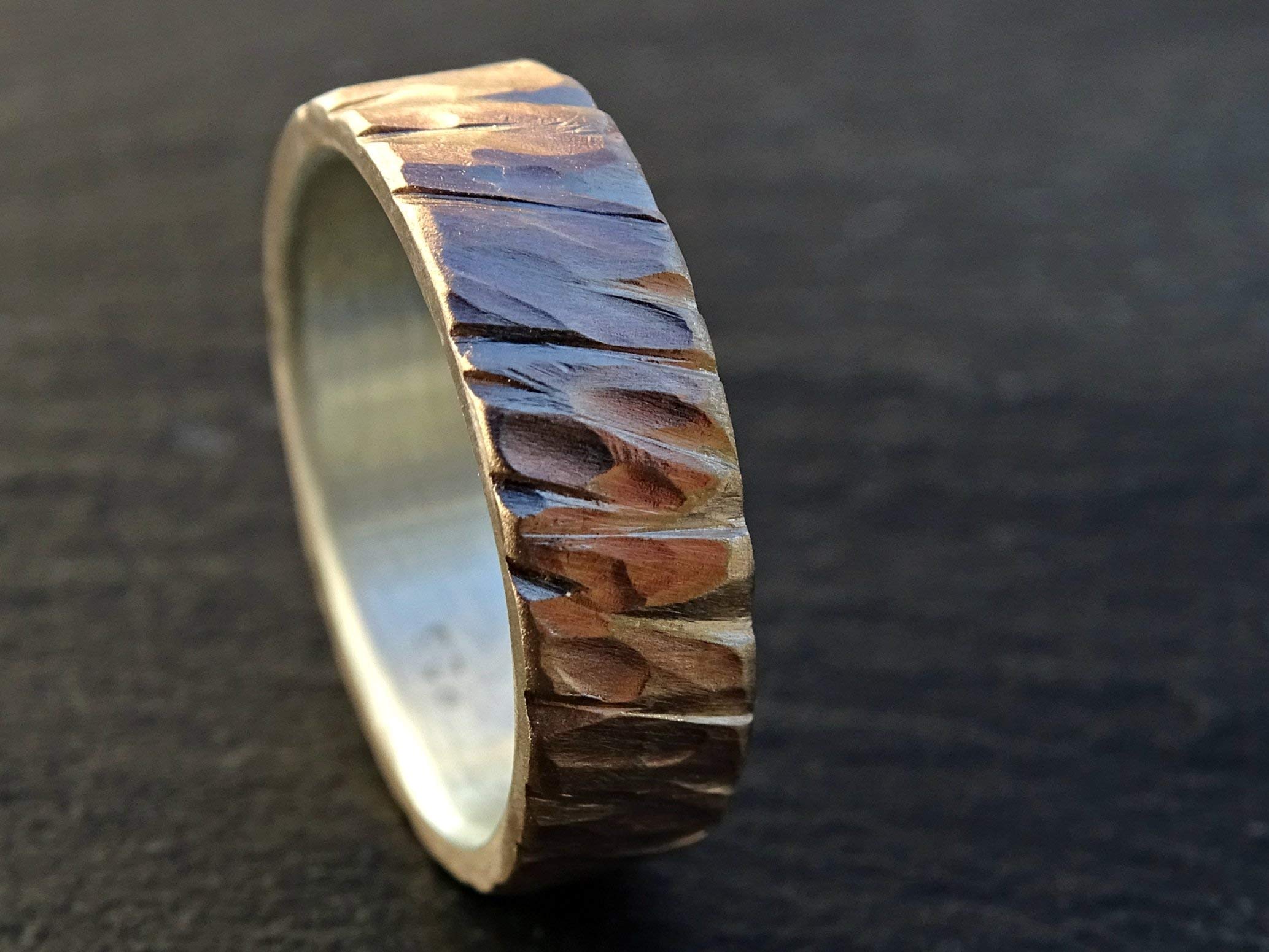 Handmade Bronze Wedding Band for Men - Unique Hammered Bronze & Silver Ring - Rugged & Stylish Men's Jewelry - Perfect Anniversary Gift for Him - Ideal for Weddings, Engagements & Everyday Wear