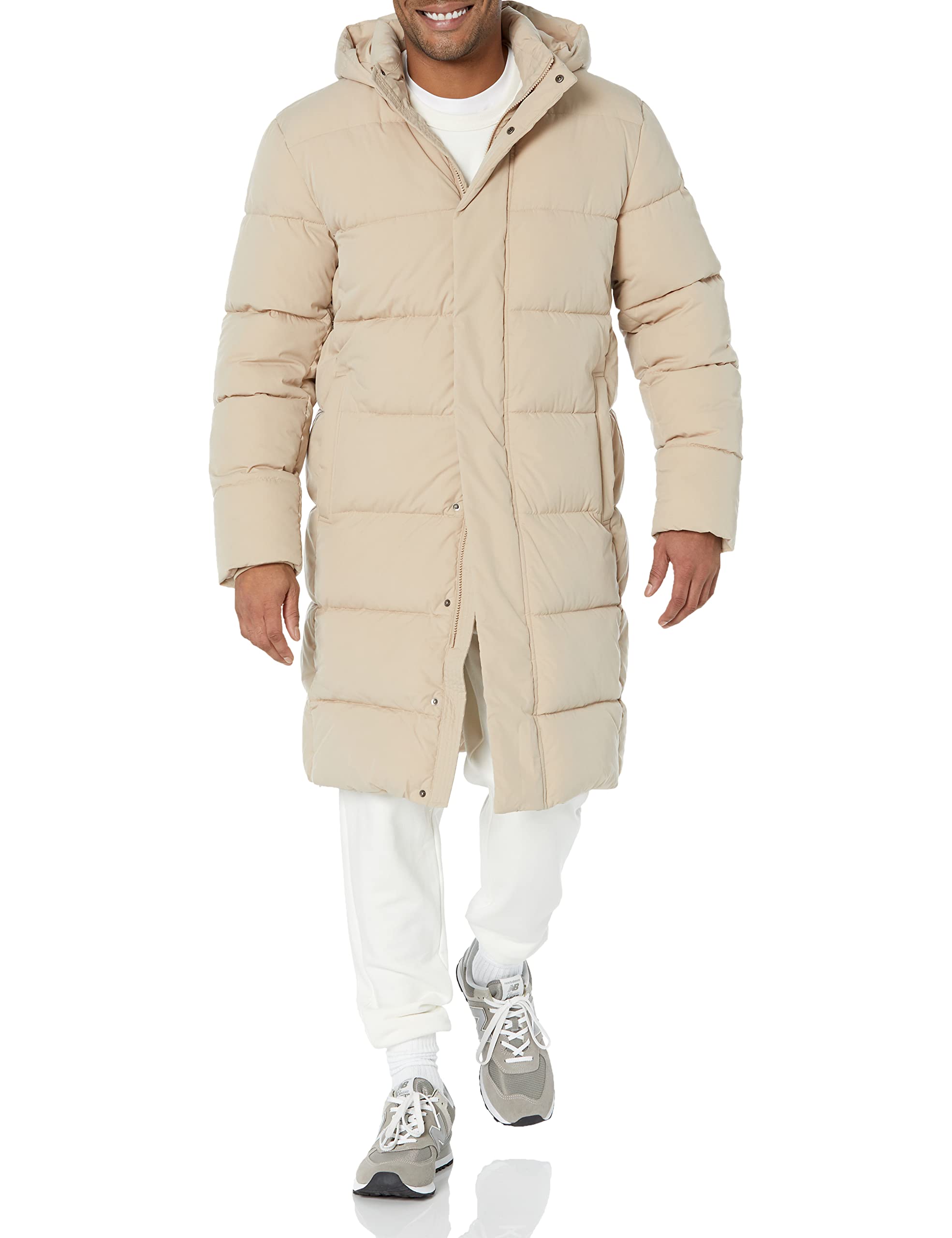 Amazon Essentials Men's Hooded Long Puffer Coat - Winter Warm Jacket for Cold Weather, Lightweight Water-Resistant Outdoor Parka - Perfect for Snow, Hiking & Daily Commute