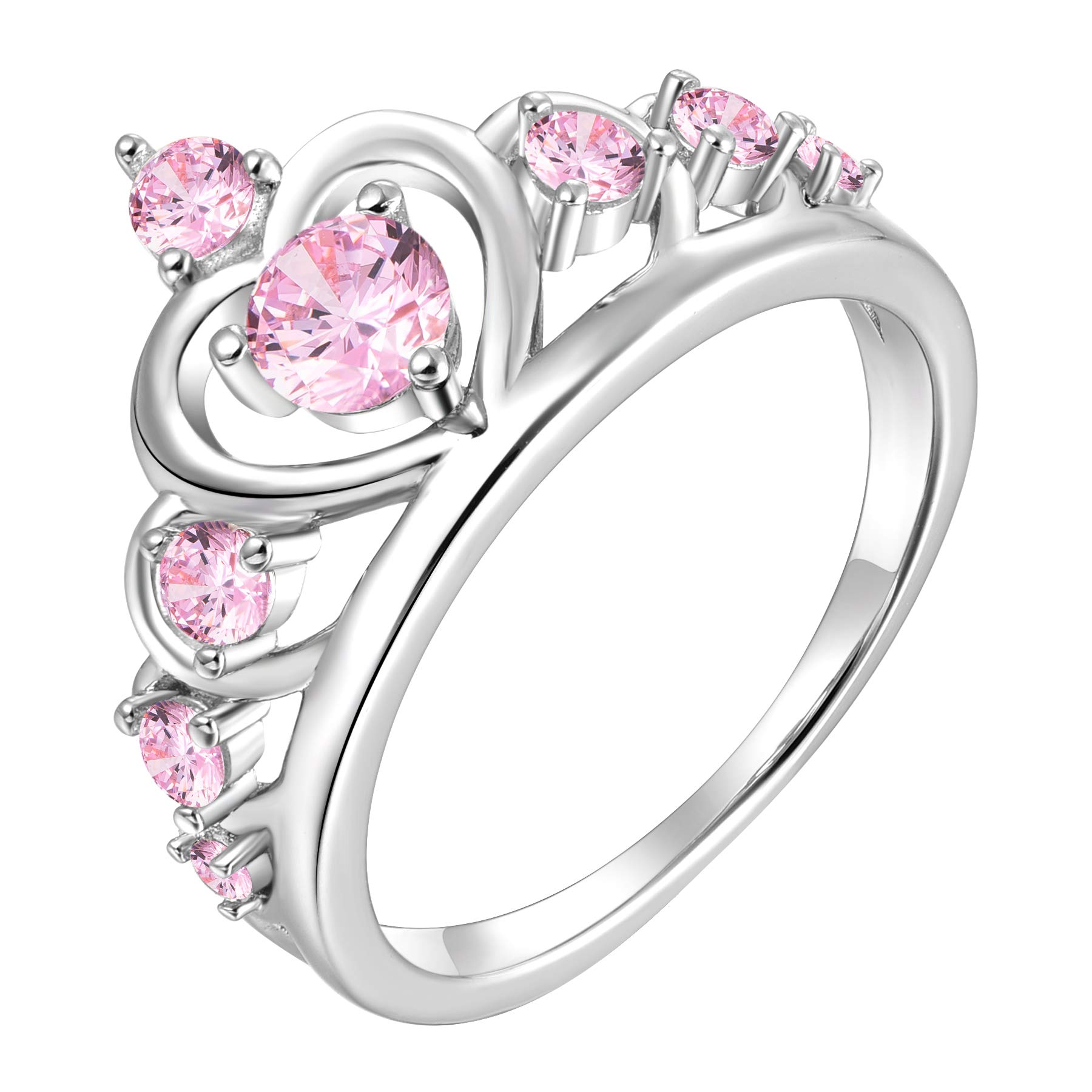YL 925 Sterling Silver Heart Crown Engagement Rings for Women - Queen Birthstone Anniversary Jewelry for Wedding, Proposal & Special Occasions
