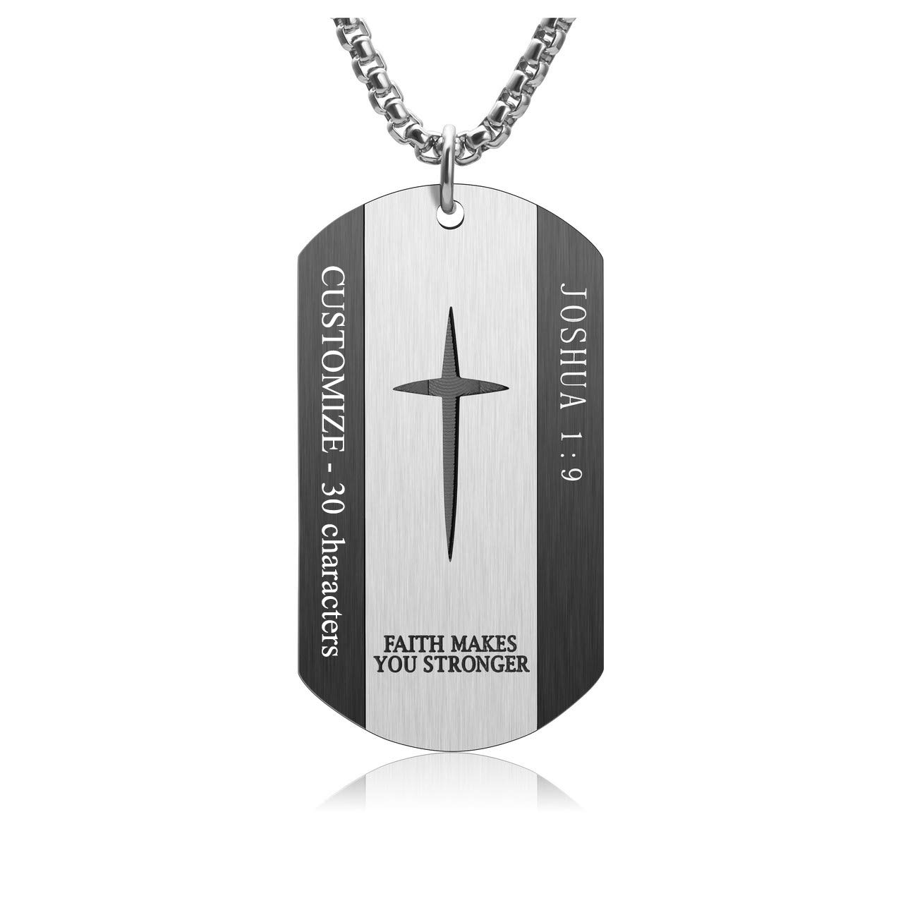 Zysta Engraved Dog Tag Necklace with Bible Verse - Joshua 1:9 Christian Cross Pendant for Strength & Faith