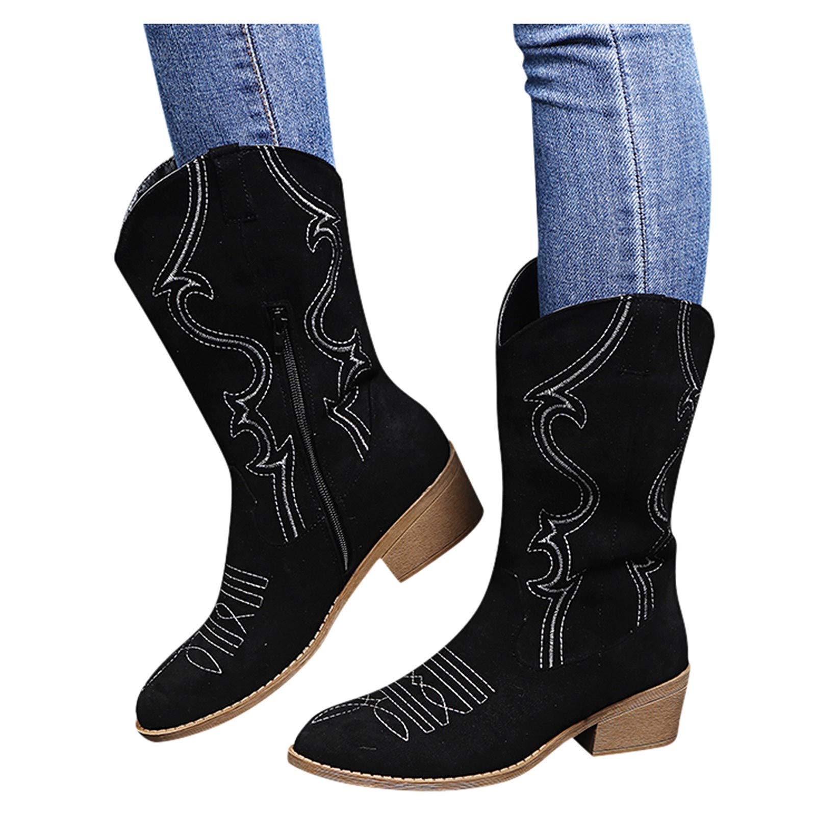 Stylish Women's Western Cowboy Boots with Heel - Pointed Toe & Side Zipper Mid-Calf Platform Boots for Casual Wear | Perfect for Country Dancing, Rodeo Events & Everyday Fashion
