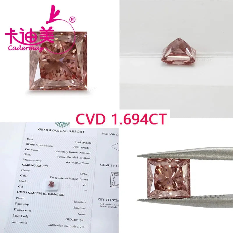 1CT Square Cut Brown CVD Lab Grown Diamond - VS1 Clarity, Loose Stone with Certification | Perfect for Wedding Rings, Fine Jewelry Making & Engagement Ring Settings