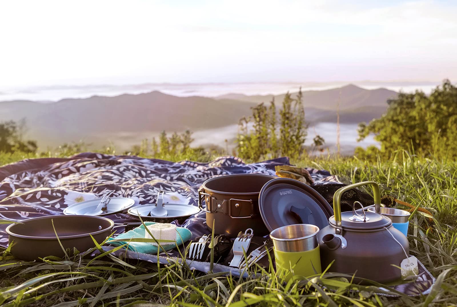 G4Free 19PCS Camping Cookware Set - Non-Stick Pot & Pan with Kettle, Stainless Steel Cups, Plates, Forks, Knives & Spoons - Lightweight Backpacking Gear for Hiking, Picnics & Outdoor Cooking Adventures