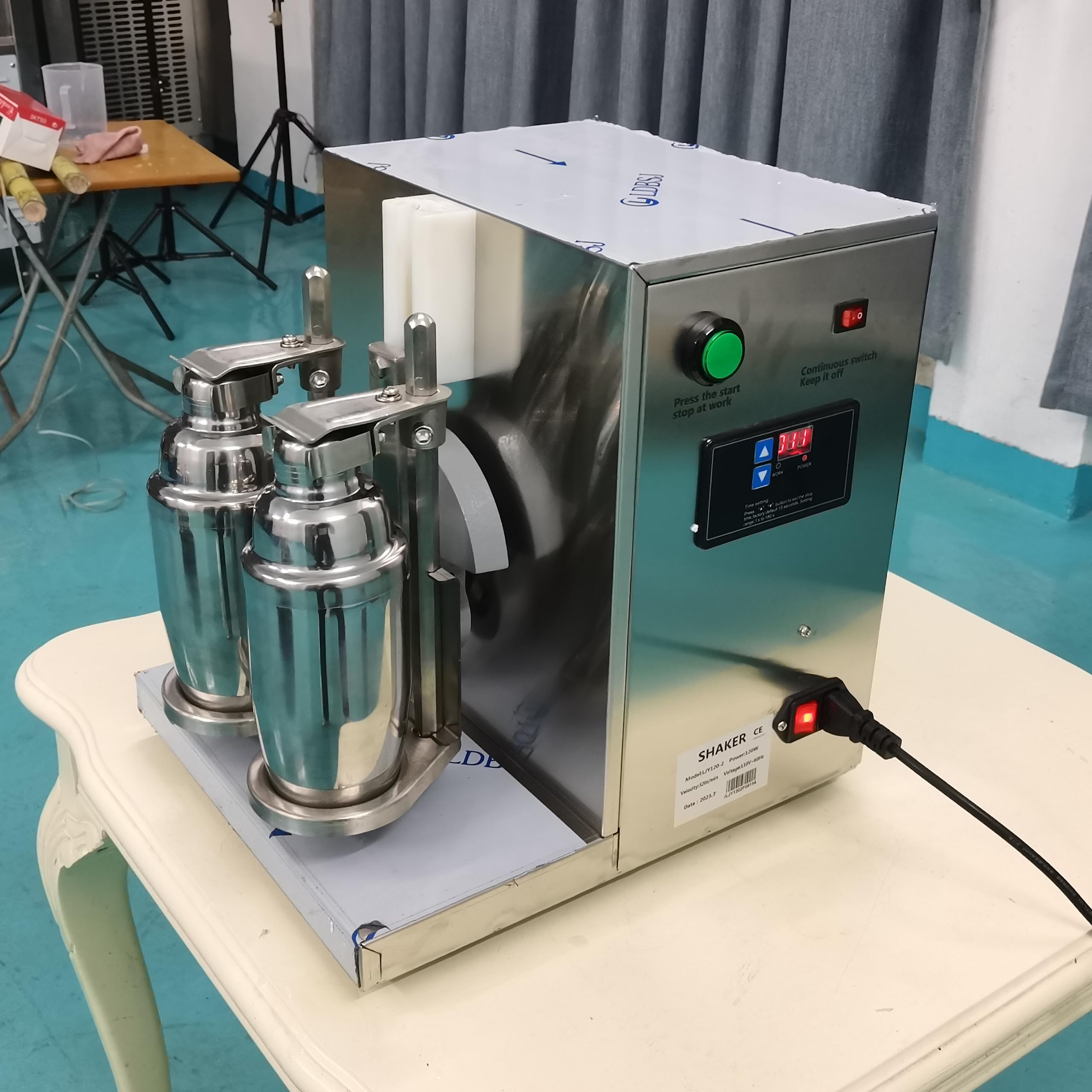 Yovtekc Stainless Steel Double Cup Bubble Tea Shaker Machine - Commercial Milk Tea Mixer, Beverage Shaker for Boba, Smoothies & Protein Drinks - Perfect for Tea Shops, Cafes & Home Use