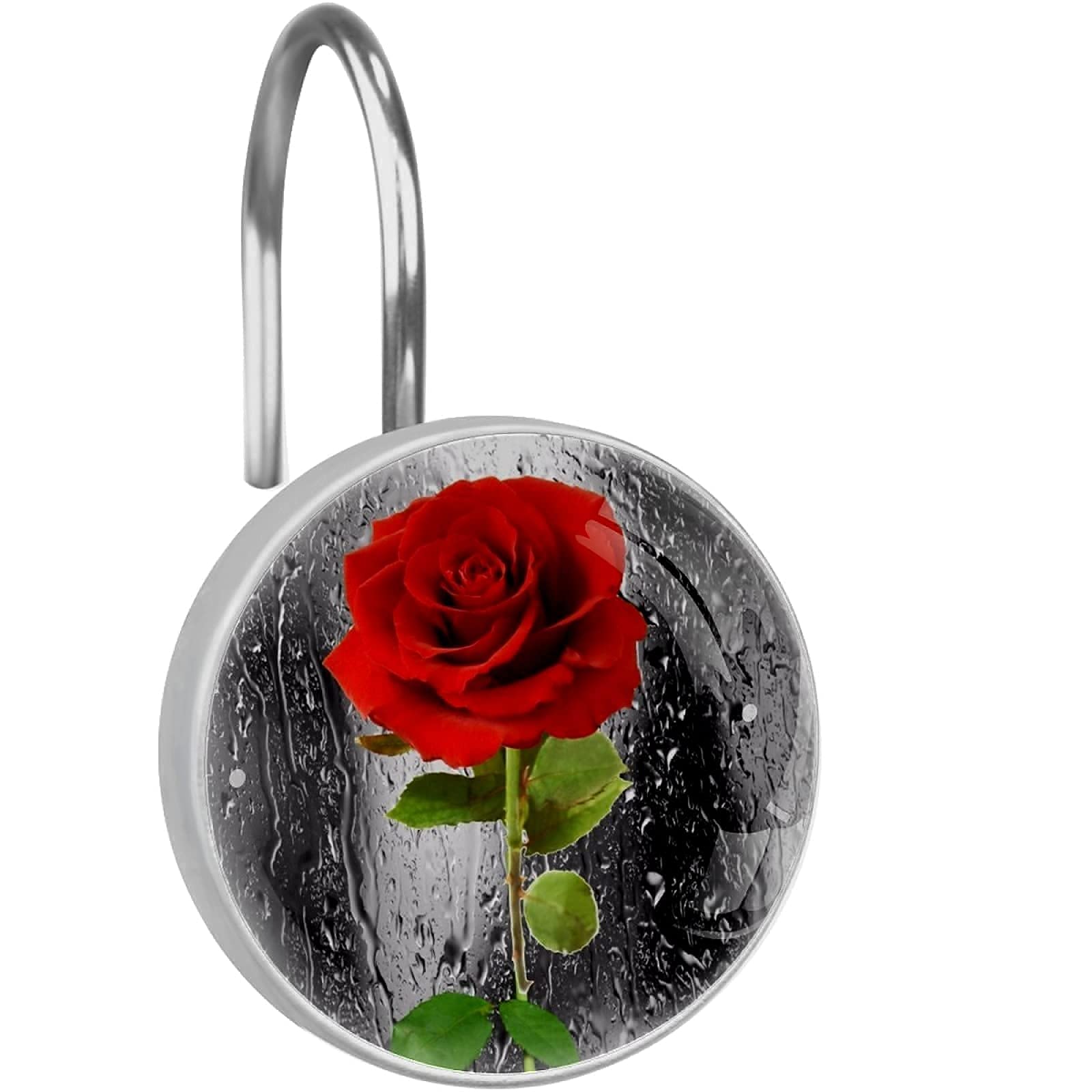 12pcs Stainless Steel Rose Shower Curtain Hooks - Rust-Resistant Decorative Bathroom Curtain Rings for Shower Rods | Perfect for Vintage, Farmhouse & Modern Bathroom Decor