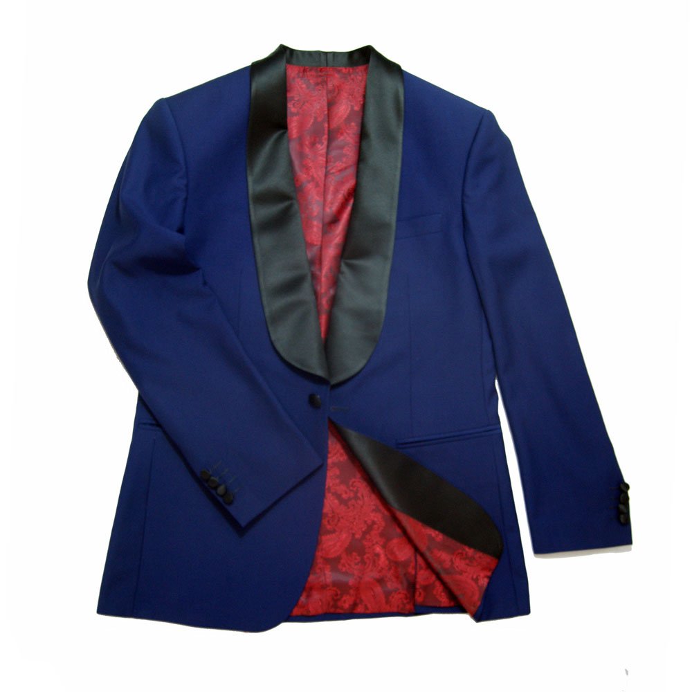 Navy Blue Wool Blend Black Shawl Lapel Tuxedo 2-Piece Suit Set for Men - Formal Evening Wear for Weddings, Prom & Black Tie Events