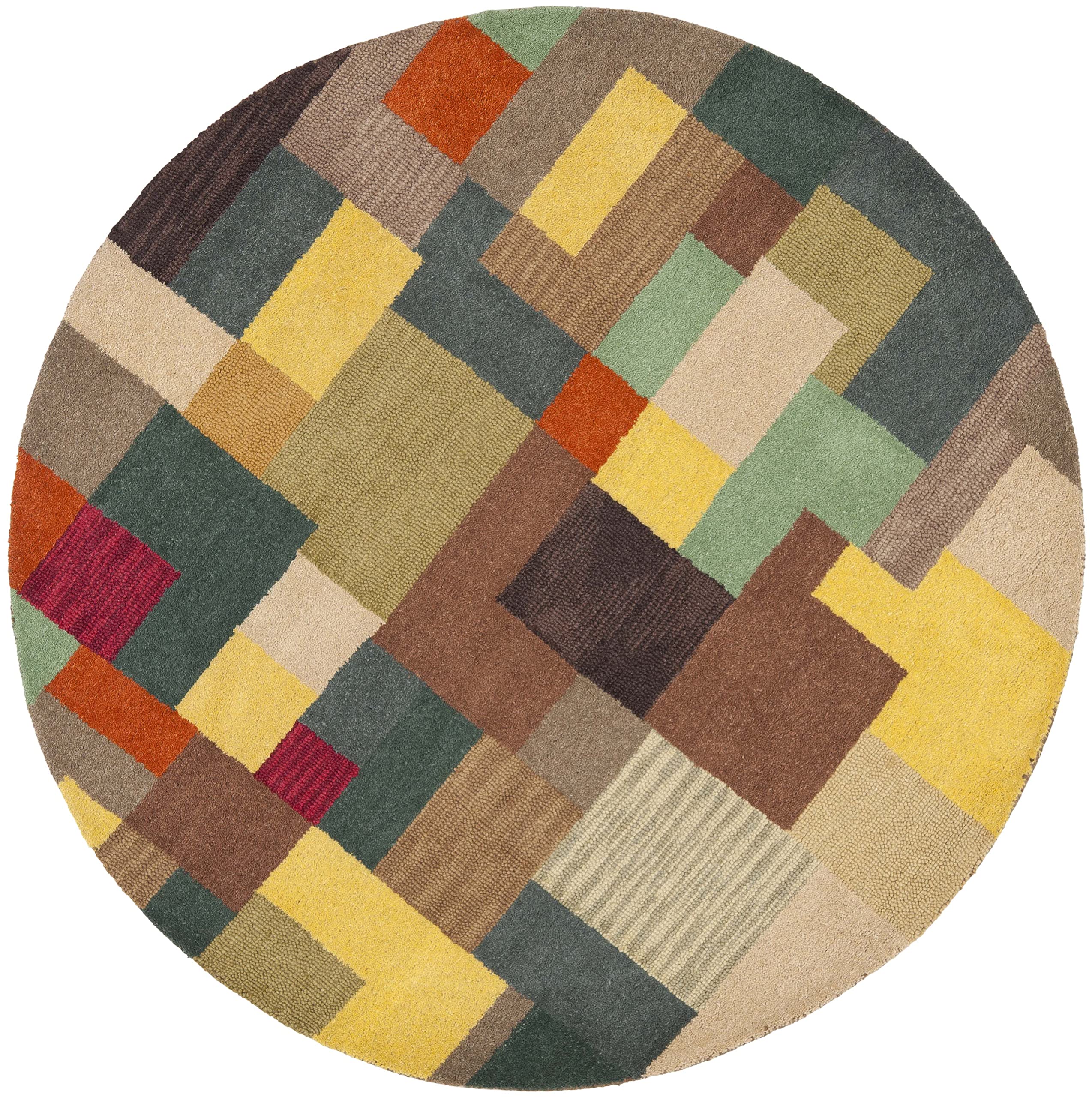 SAFAVIEH Soho Collection 8' Round Multi Abstract Wool Area Rug - Handmade Modern Premium Rug for Living Room, Bedroom & Office Decor