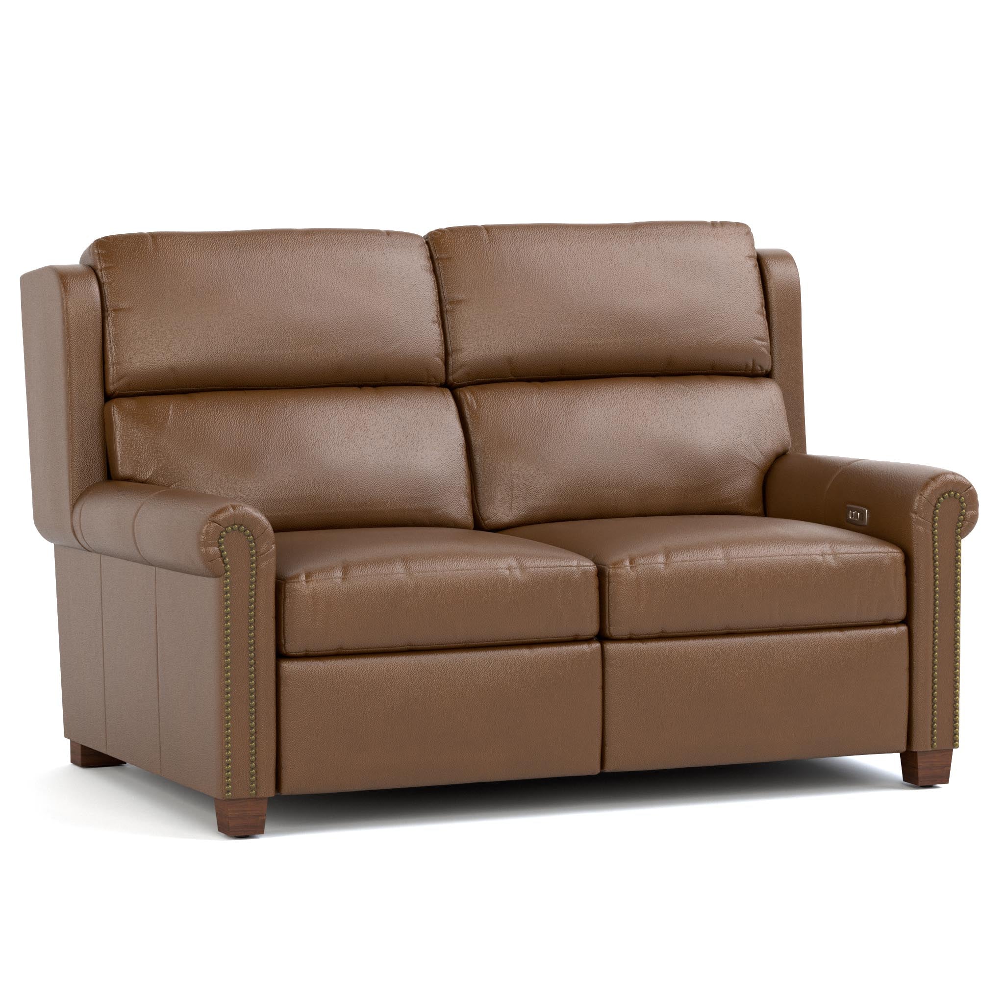 Woodlands Small Roll Arm Motion Loveseat with Nailhead Trim - Comfortable Reclining Sofa for Living Room, Home Theater & Small Spaces
