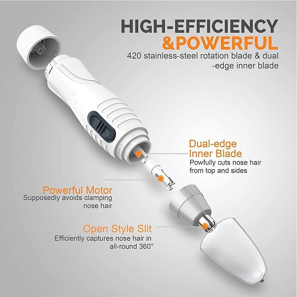 Smity Nose Hair Trimmer - 360° Rotating Painless Ear & Eyebrow Trimmer for Men | Battery-Powered Grooming Shaver (Black) | Perfect for Travel, Home & Office Use