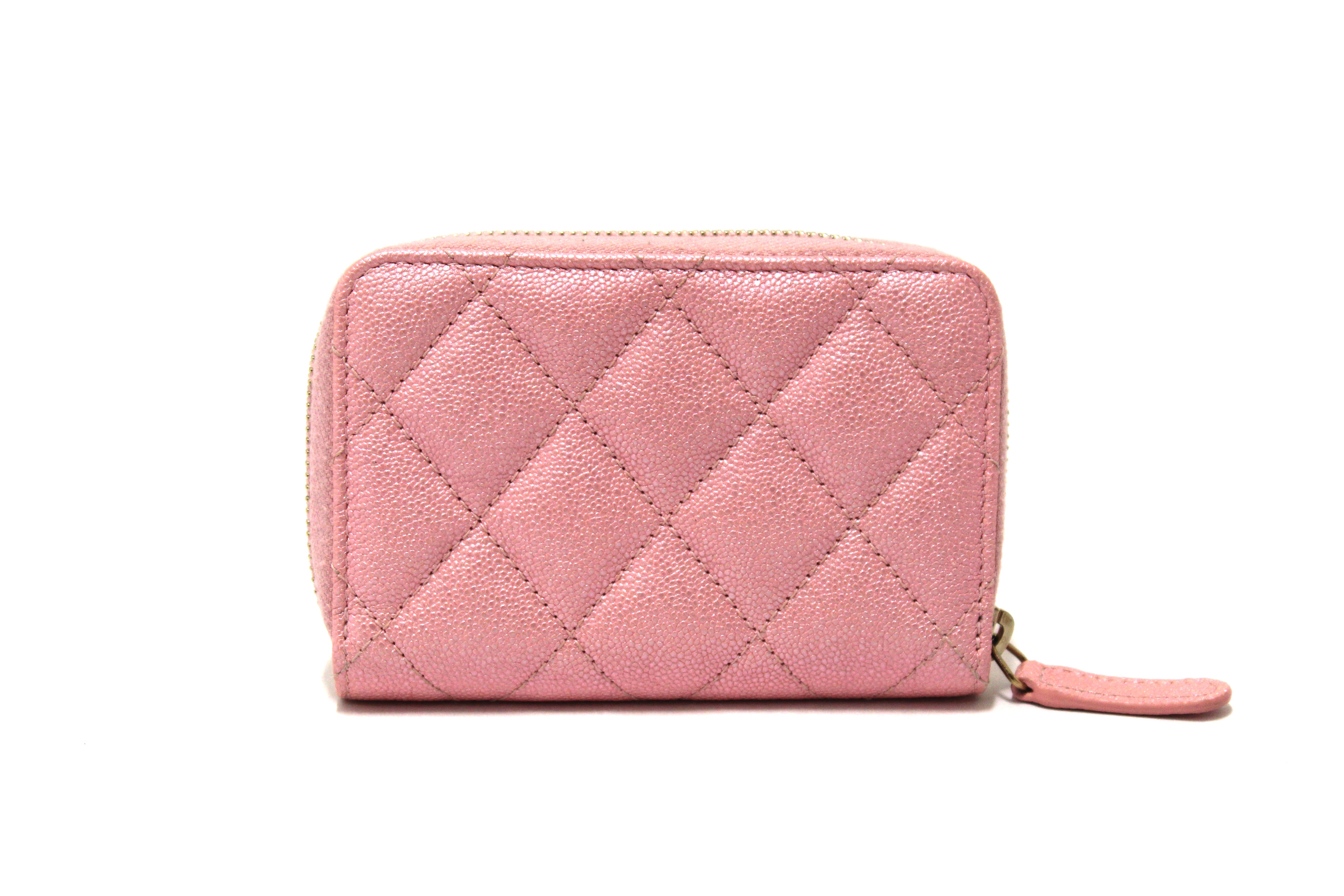 Authentic Chanel Iridescent Rose Pink Quilted Caviar Leather Classic Zipped Coin Purse | Luxury Women's Wallet | Perfect for Evening Bags & Gift Giving