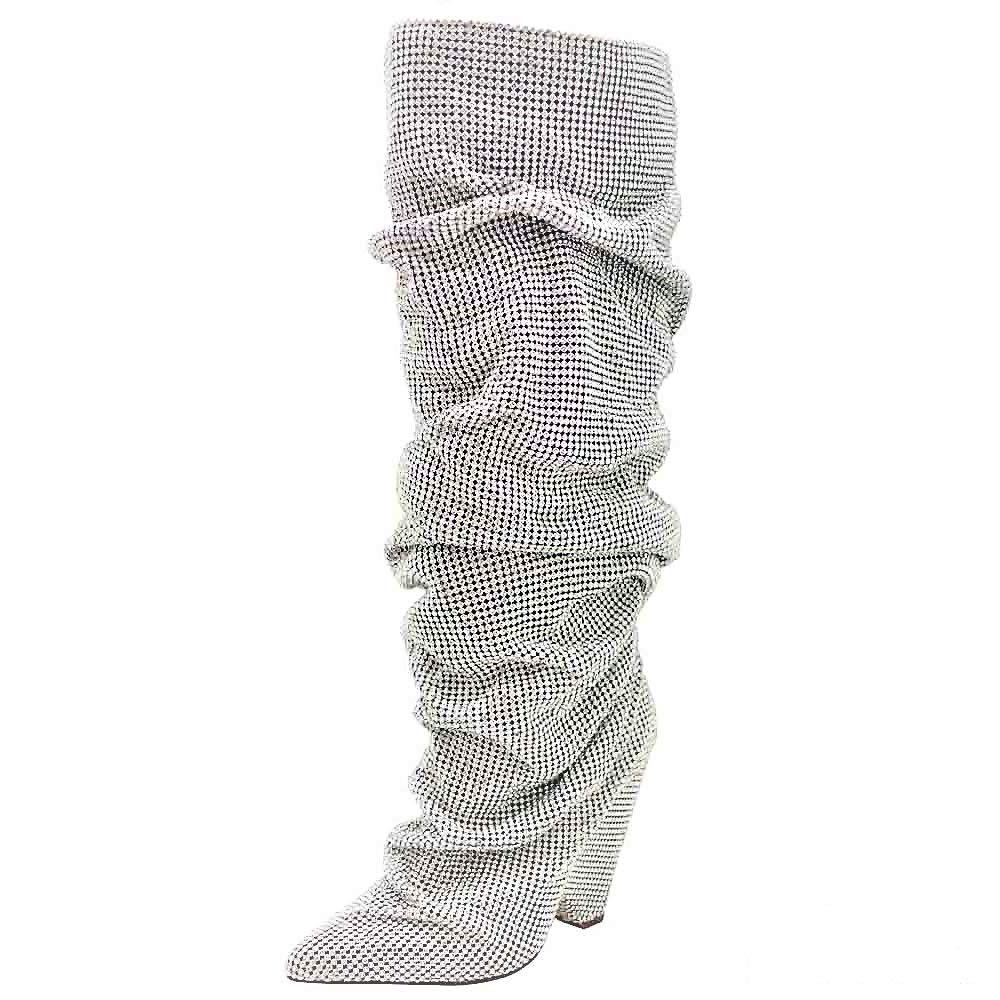 Stylish THESHY Women's Rhinestone Embellished Pointed Toe Over The Knee Boots - Perfect for Party, Evening Wear & Winter Fashion