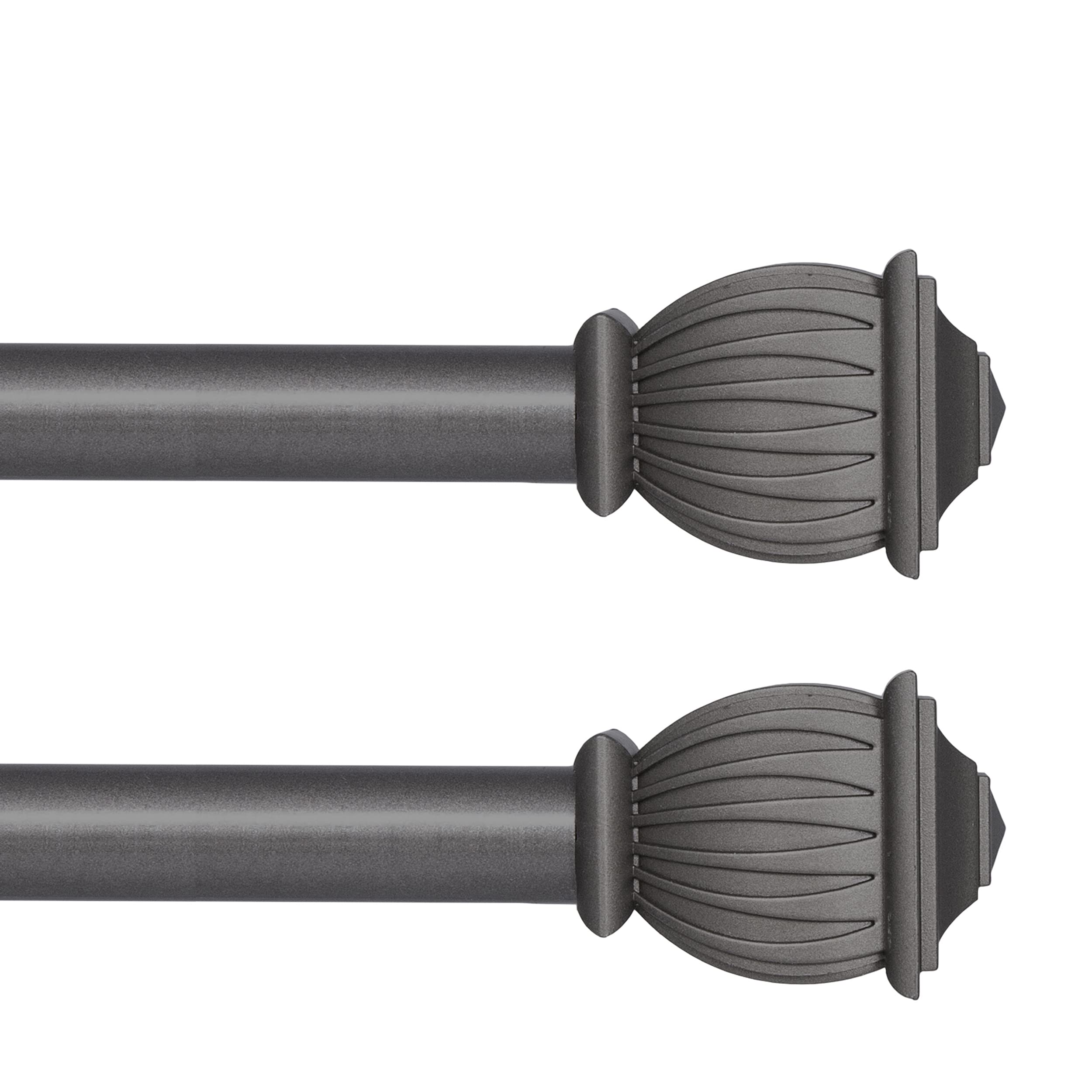Kenney Beckett Adjustable Soft Square Window Curtain Rod Set (28-48 Inches) - 2 Pack French Pewter Gray Extendable Curtain Rods for Living Room, Bedroom & Kitchen Decor