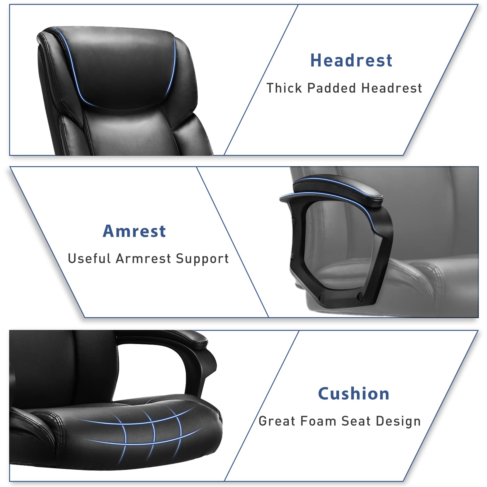 Premium Executive Office Chair - High Back Ergonomic Desk Chair with Soft Armrests, Adjustable Height & Lumbar Support - Big & Tall Bonded Leather Computer Chair for Home & Office Workspaces - Perfect for Long Hours of Comfortable Sitting & Productivity