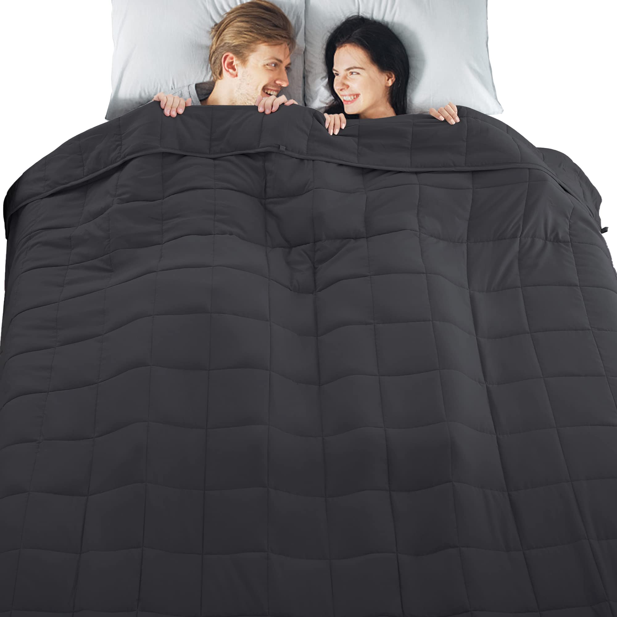 Joyching 35 lbs Weighted Blanket for Adults - Queen/King Size Cooling Heavy Blanket with Non-Toxic Glass Beads (88x104 Inches, Black) - Perfect for Stress Relief, Anxiety & Better Sleep for Couples