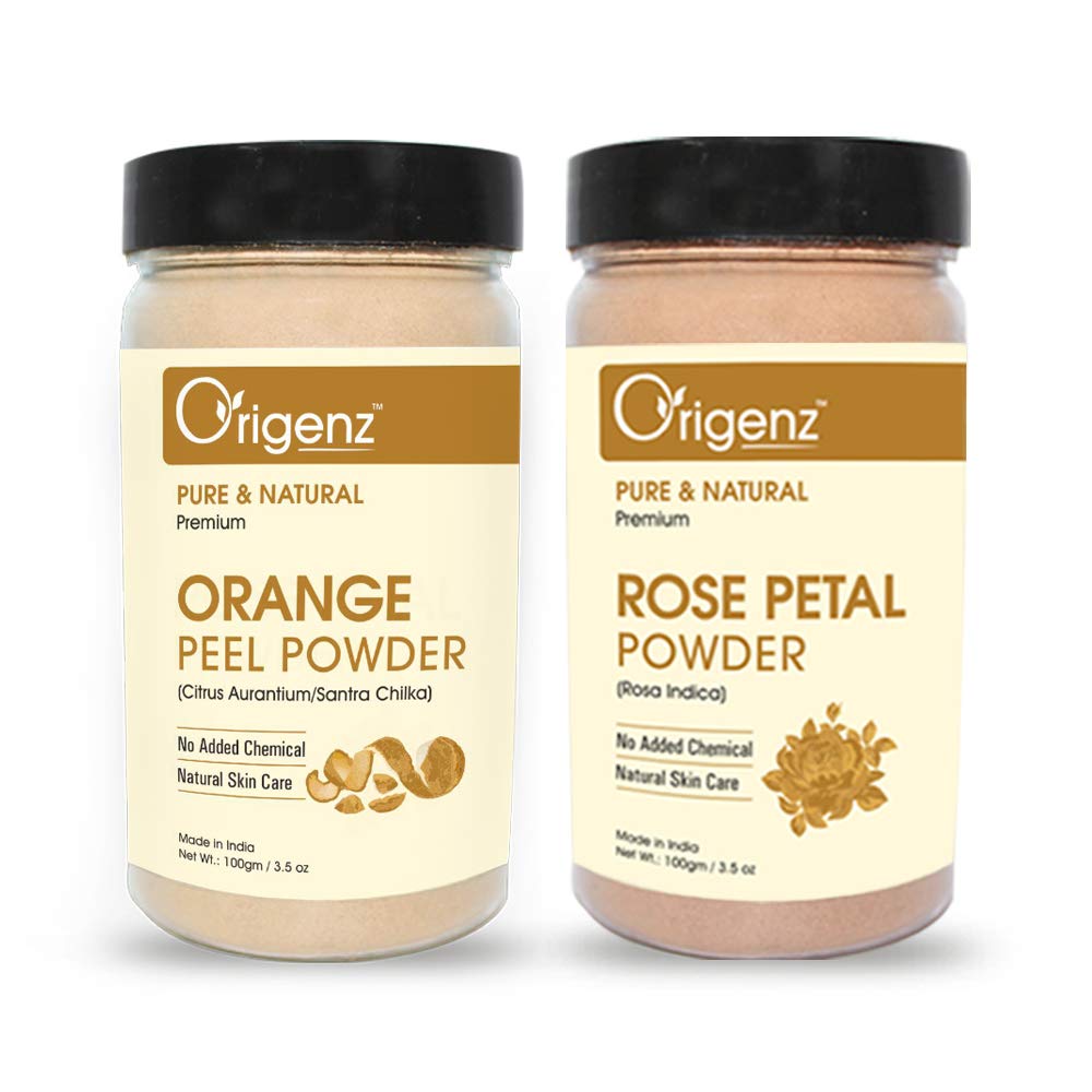 Origenz Orange Peel & Rose Petals Powder for Healthy Skin - 200g | Natural Face Mask for Nourishment, Tan Control & Acne Treatment | DIY Skincare for Glowing Complexion