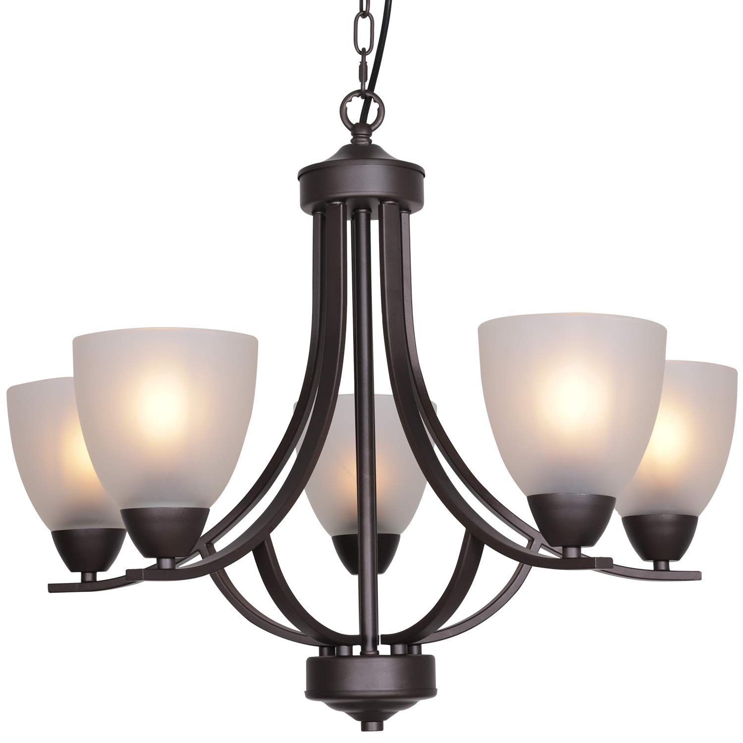 VINLUZ 5-Light Modern Chandelier with Alabaster Glass Shades - Oil Rubbed Bronze Ceiling Pendant Light Fixture for Dining Room, Foyer, Bedroom & Living Room - Perfect for Rustic & Contemporary Home Decor