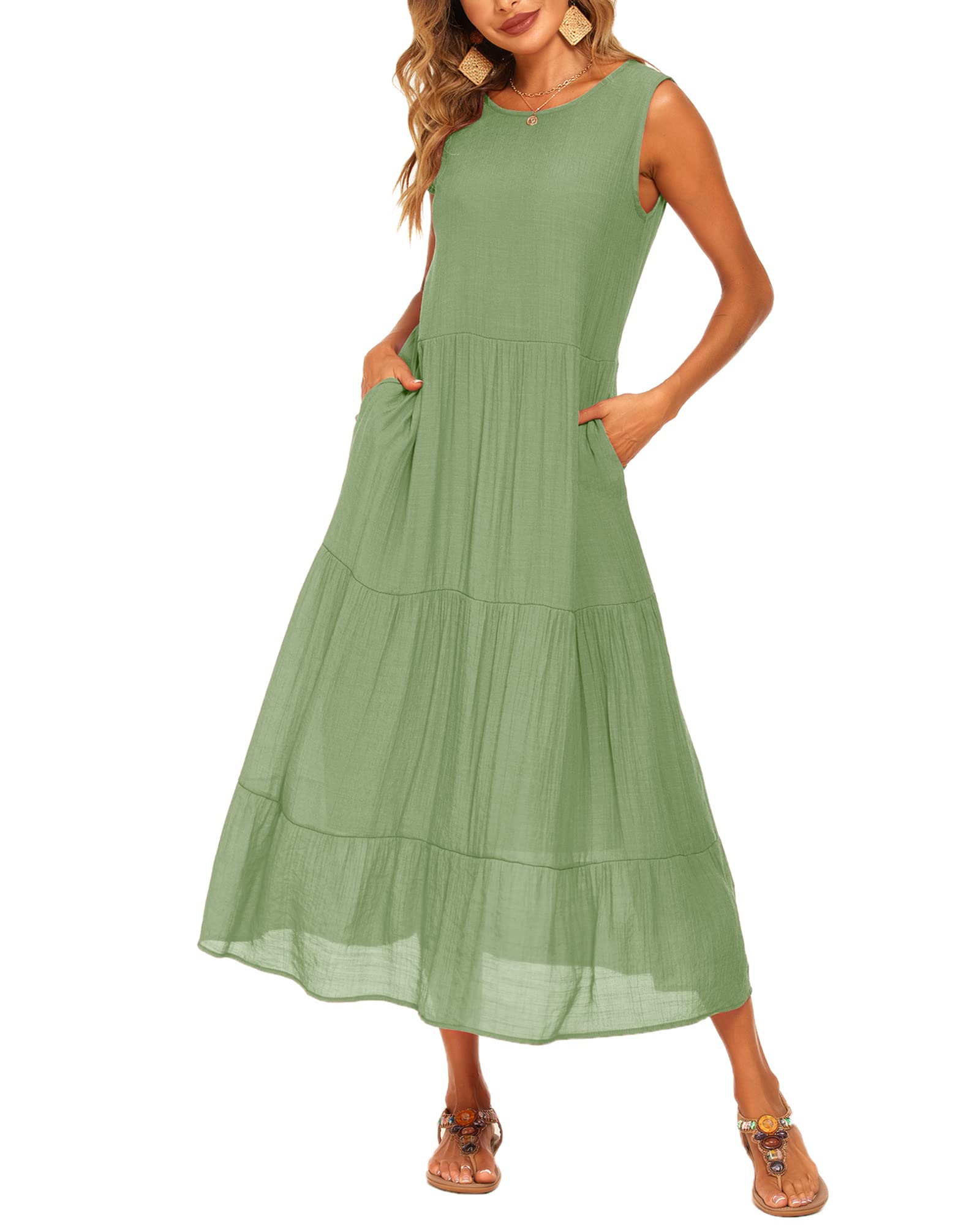 Halife Women's Summer Casual Maxi Dress - Flowy Ruffle Boho Long Dress with Pockets - Perfect for Beach, Vacation, and Outdoor Parties