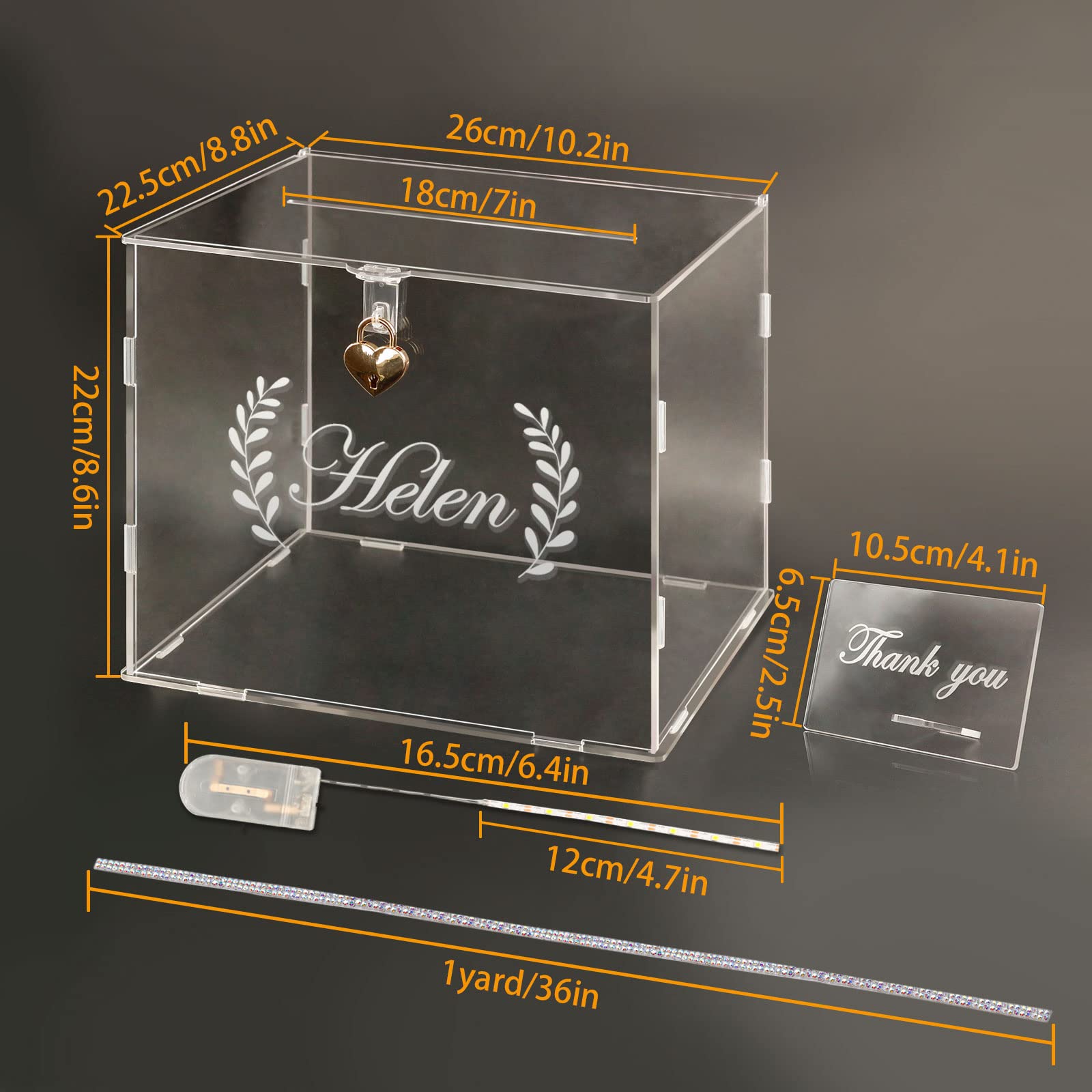 Personalized Acrylic Wedding Card Box with Lock & LED Lights - Elegant Rhinestone Wishing Well for Reception, Graduation, Baby Shower & Birthday Parties | Secure Money Gift Box for Weddings, Anniversaries & Special Events