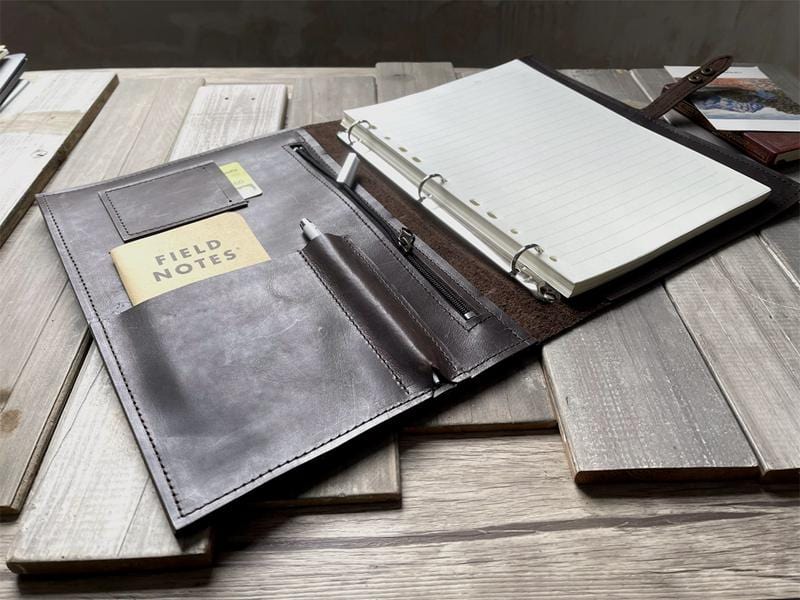 Refillable Leather Notebook Journal with Zipper - Dark Coffee Color for Writing, Sketching & Travel - Perfect Gift for Writers & Artists