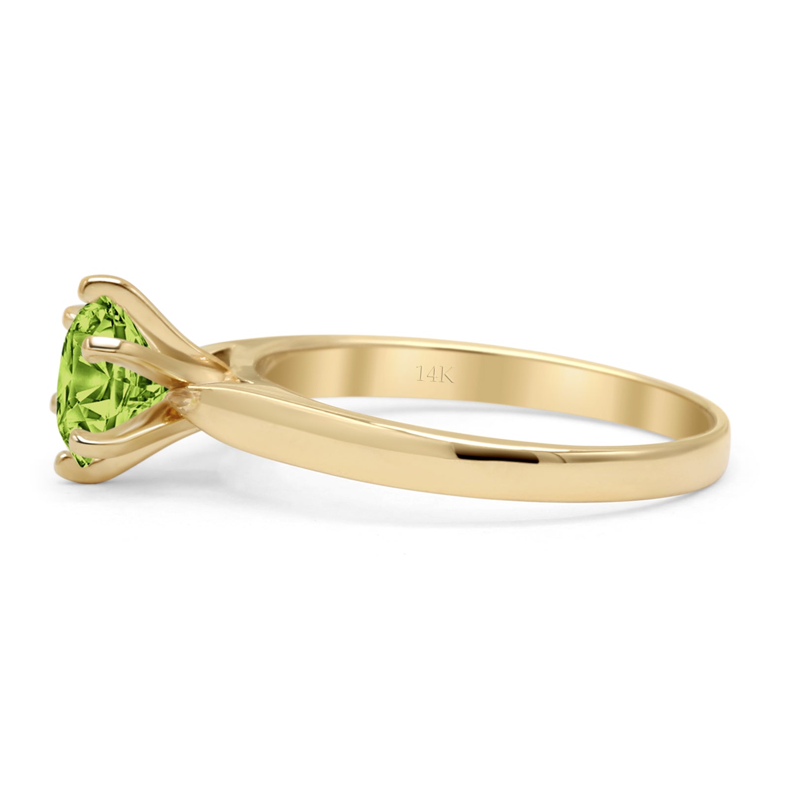 14K Yellow Gold Round Solitaire Peridot CZ Art Deco Ring for Women - Vintage Style Engagement, Wedding, Anniversary Jewelry Gift - Perfect for Special Occasions & Everyday Elegance