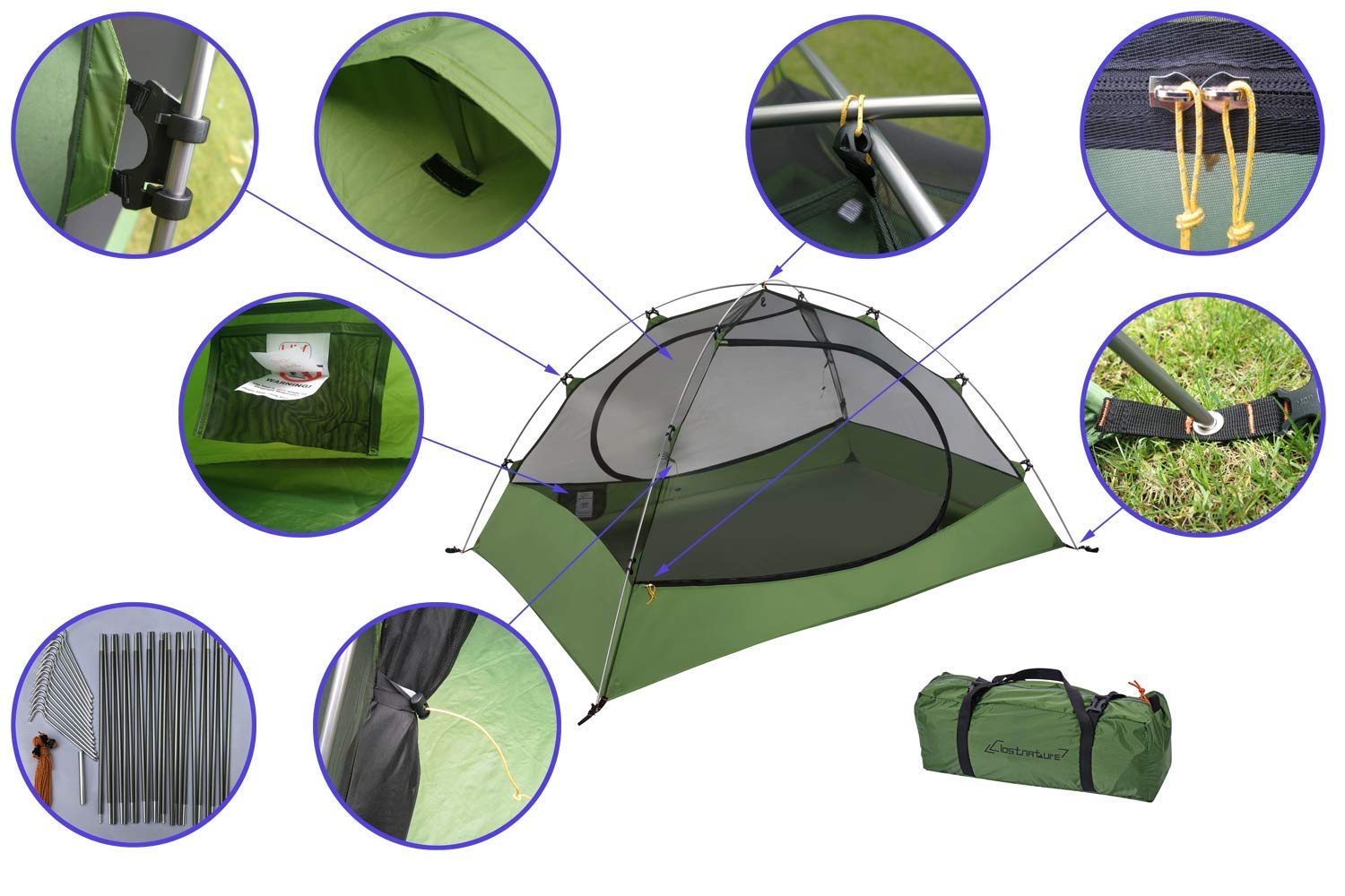 Clostnature Ultralight 1-Person Backpacking Tent - Compact Solo Hiking Tent for Adults with Tri-Beam Aluminum Stakes | Perfect for Camping, Backpacking & Outdoor Adventures