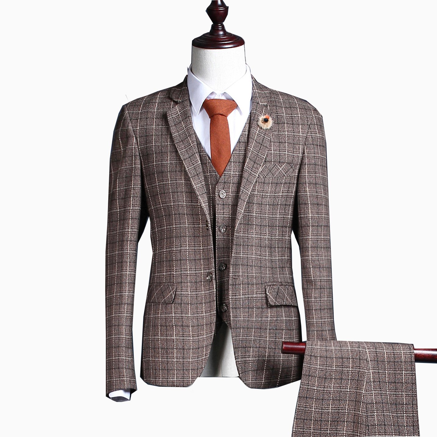 Men's 3-Piece Gangster Pinstripe Checkered Suit Set - Classic Fit Single Breasted Blazer & Flat Front Pants for Formal Events, Weddings & Vintage Style
