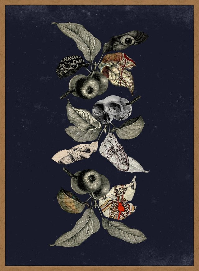 Botanical Skulls Navy Print T-Shirt - Gothic Style Skull Graphic Tee for Men & Women - Perfect for Halloween, Concerts, and Casual Wear