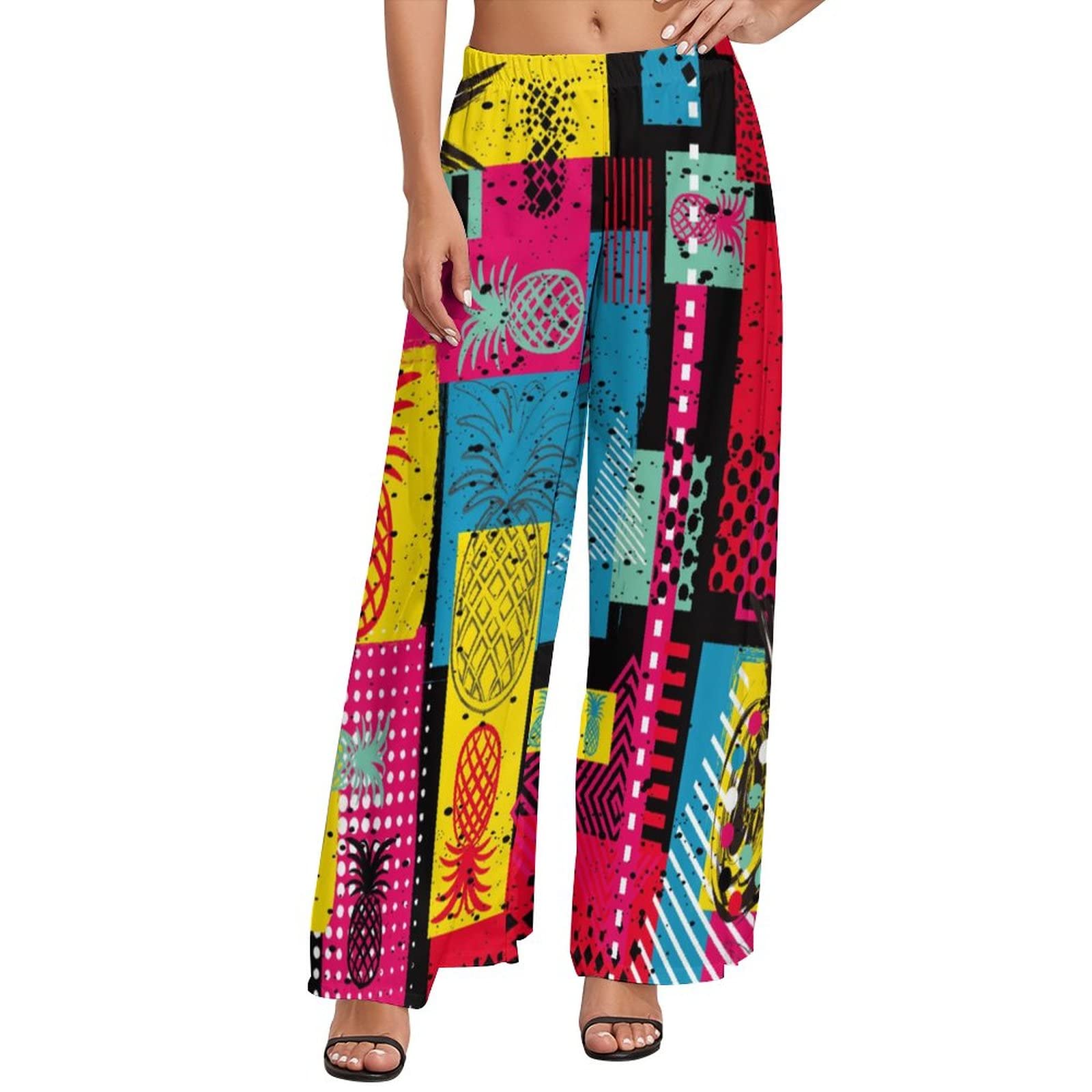 Vintage Style Women's Colorful Money Print Palazzo Pants - Wide Leg Lounge Pants for Women | Comfortable Casual Wear, Yoga Pants, Gift for Her | Perfect for Home, Travel, and Relaxation