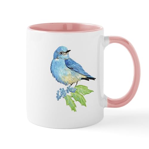White/Pink Inside - Watercolor Mountain Bluebird Bird Nature Art Mugs