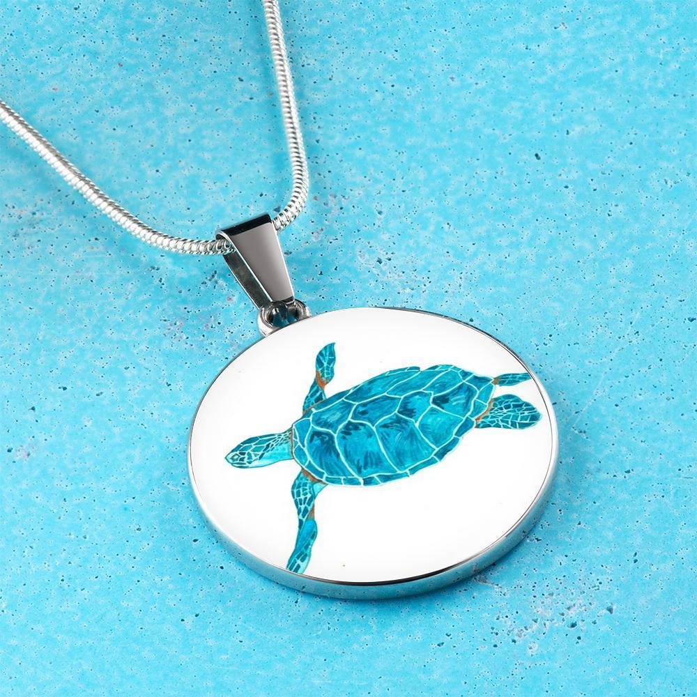 Blue Sea Turtle Necklace and Bangle Bracelet Set - Handmade Ocean Jewelry for Women - Perfect for Beach Vacations, Summer Outfits & Gift Giving