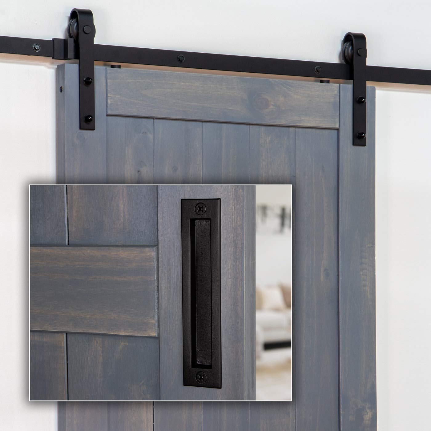 Ageless Iron Barn Door Hardware Track Kit with Grip & Flush Pull - Heavy Duty Sliding Door System for Rustic Home, Office, or Farmhouse Decor