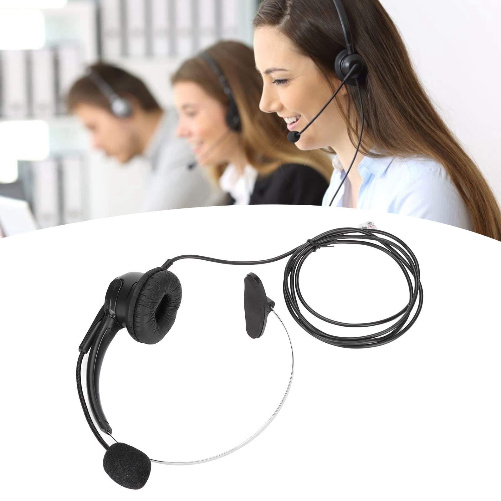 Noise Canceling Corded Telephone Headset with RJ9 Jack & 330° Adjustable Mic - Comfortable Office Headset for Call Center, Home & Business Landline Phones - Perfect for Long Calls & Customer Service