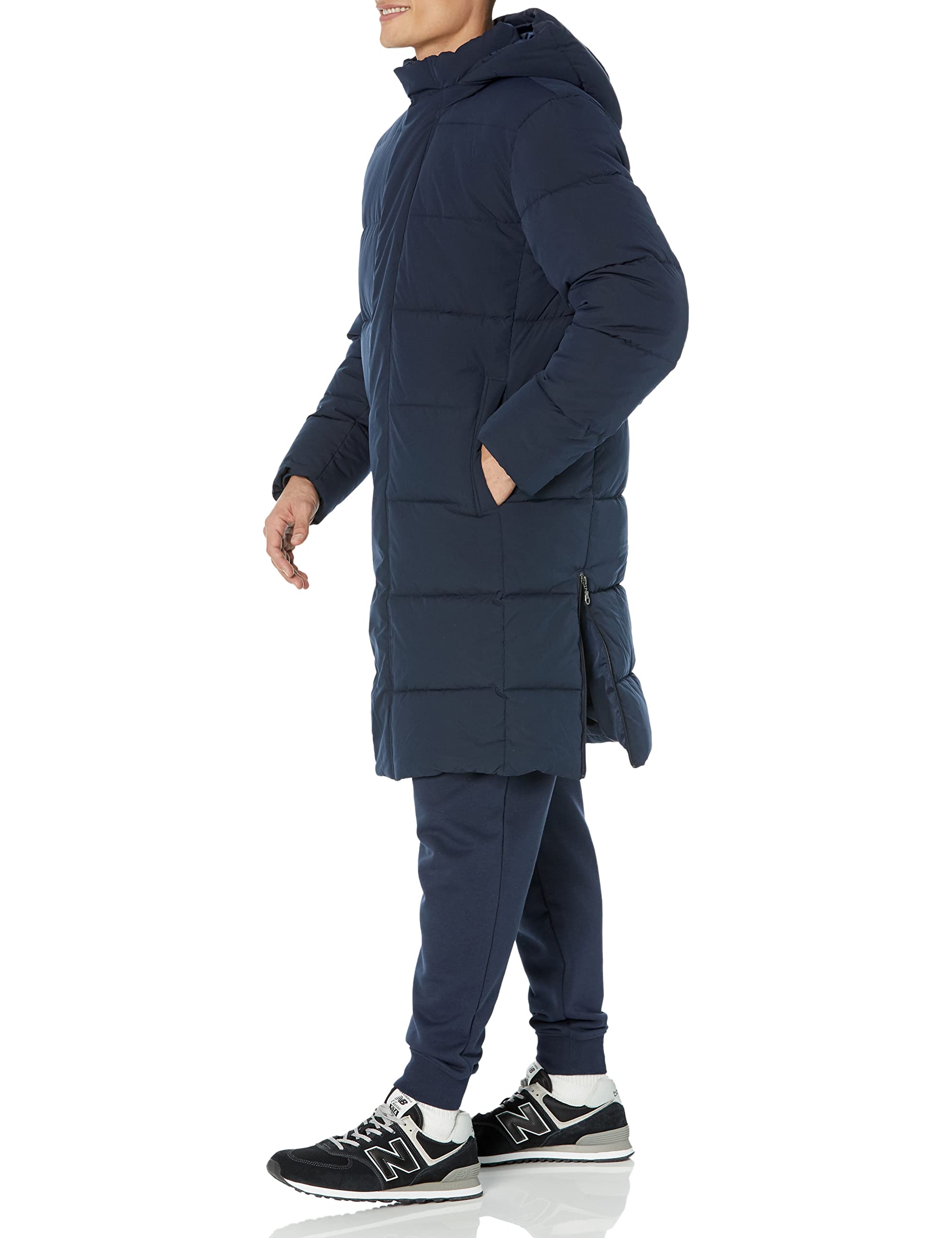 Amazon Essentials Men's Hooded Long Puffer Coat - Lightweight Winter Jacket for Cold Weather, Water-Resistant Outdoor Parka with Adjustable Drawstring (Great for Snow, Hiking & Daily Commute)