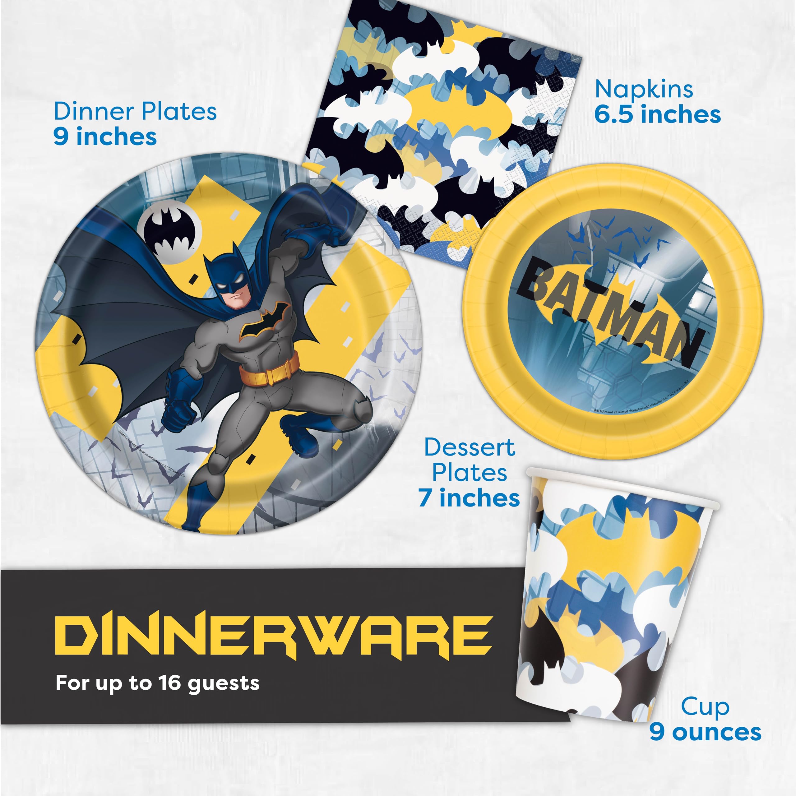 Batman Birthday Party Supplies & Decorations Kit - Balloons, Banner, Table Cover, Masks, Plates, Cake Plates, Napkins, Cups, Buttons | Perfect for Superhero Themed Birthday Parties, Kids Celebrations & Batman Fan Events